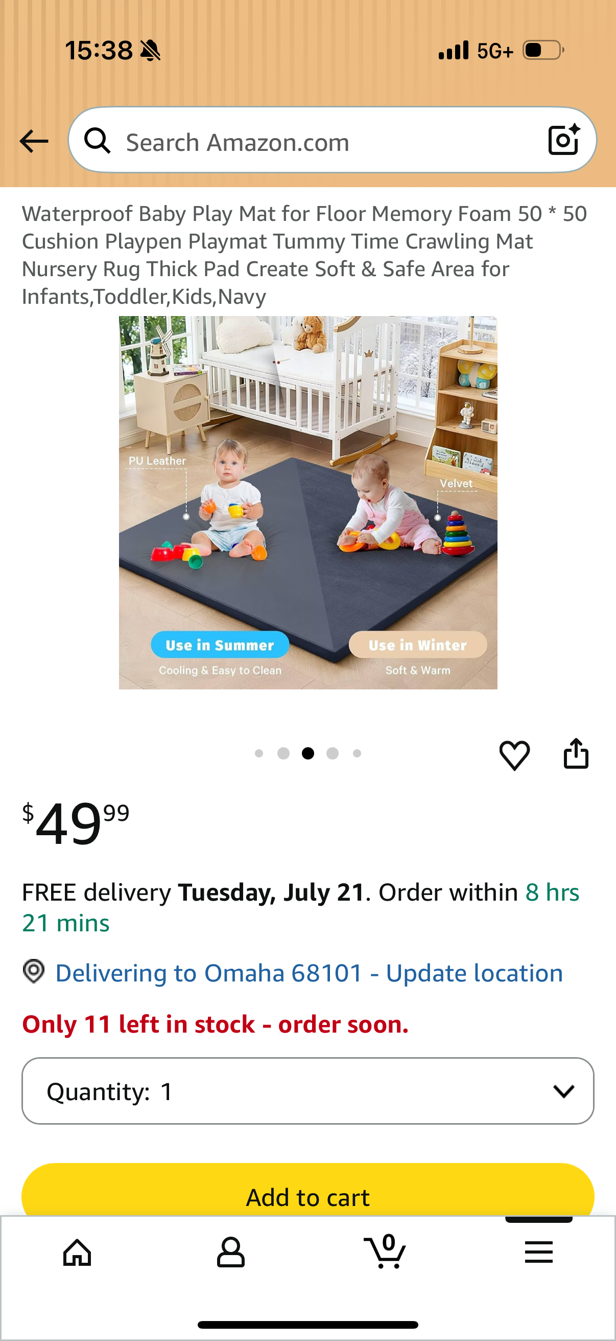 Waterproof Baby Play Mat for Floor Memory Foam 50 * 50 Cushion Playpen Playmat Tummy Time Crawling Mat Nursery Navy