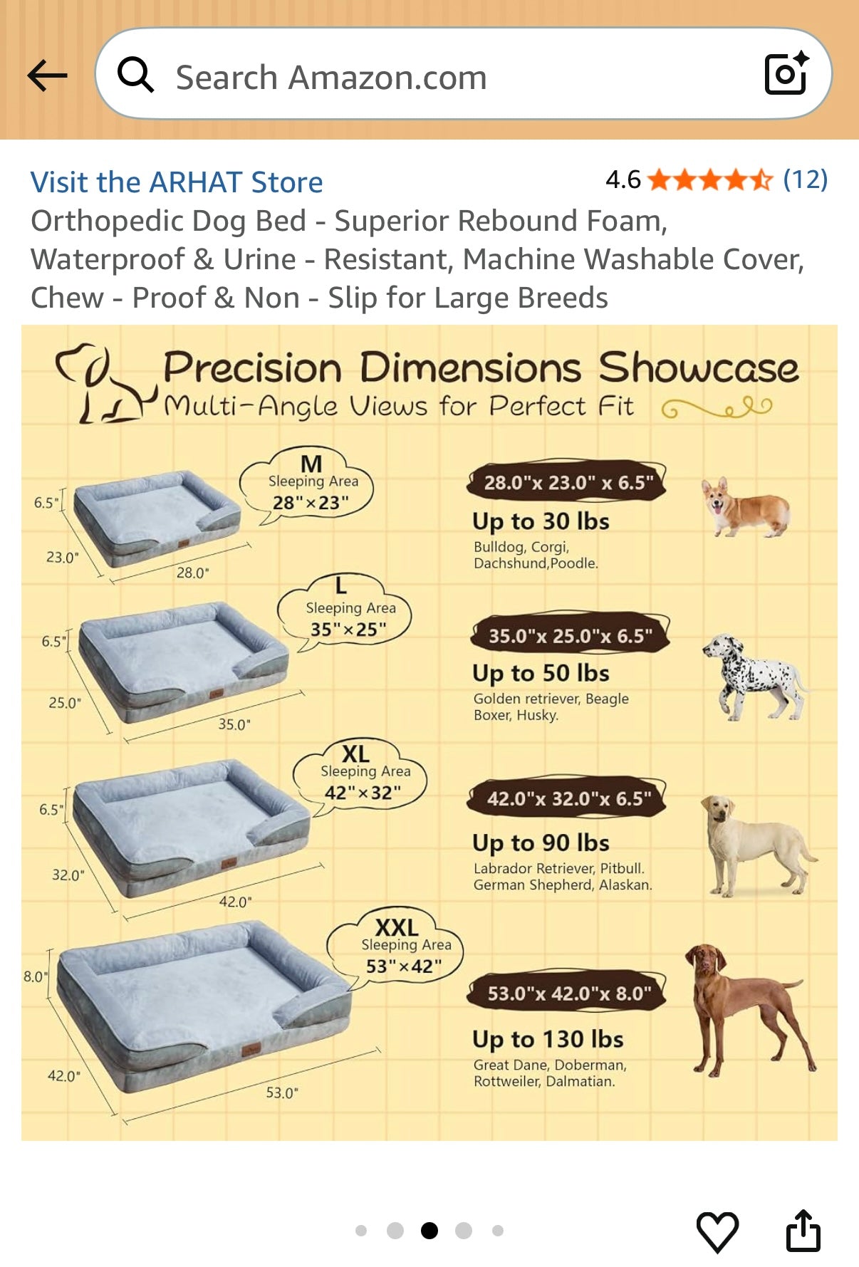 Orthopedic Dog Bed, Deep Grey, Size Large