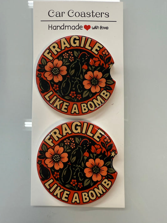 Fragile as a Bomb Set of 2 Car Coasters
