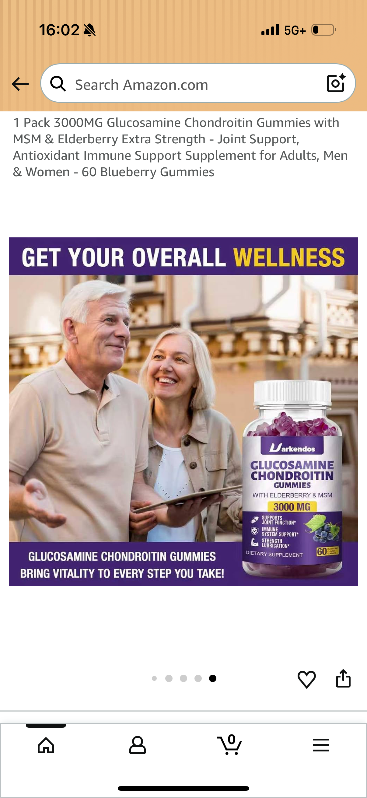 1 Pack 3000MG Glucosamine Chondroitin Gummies with MSM & Elderberry Extra Strength - Joint Support, Antioxidant Immune Support Supplement for Adults, Men & Women - 60 Blueberry Gummies BB:12/26
