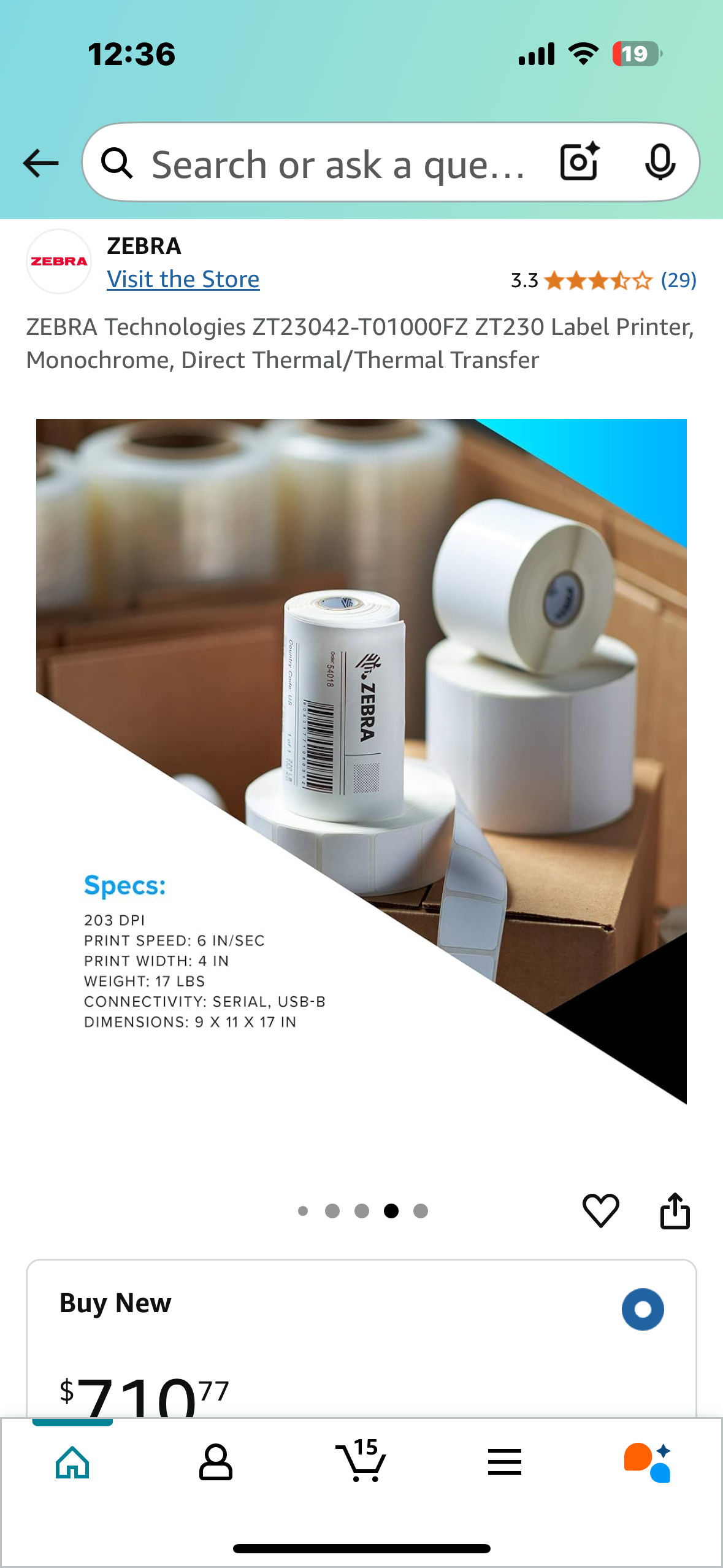 ZEBRA Technologies ZT230 Label Printer, Monochrome, Direct Thermal/Thermal Transfer (O367)