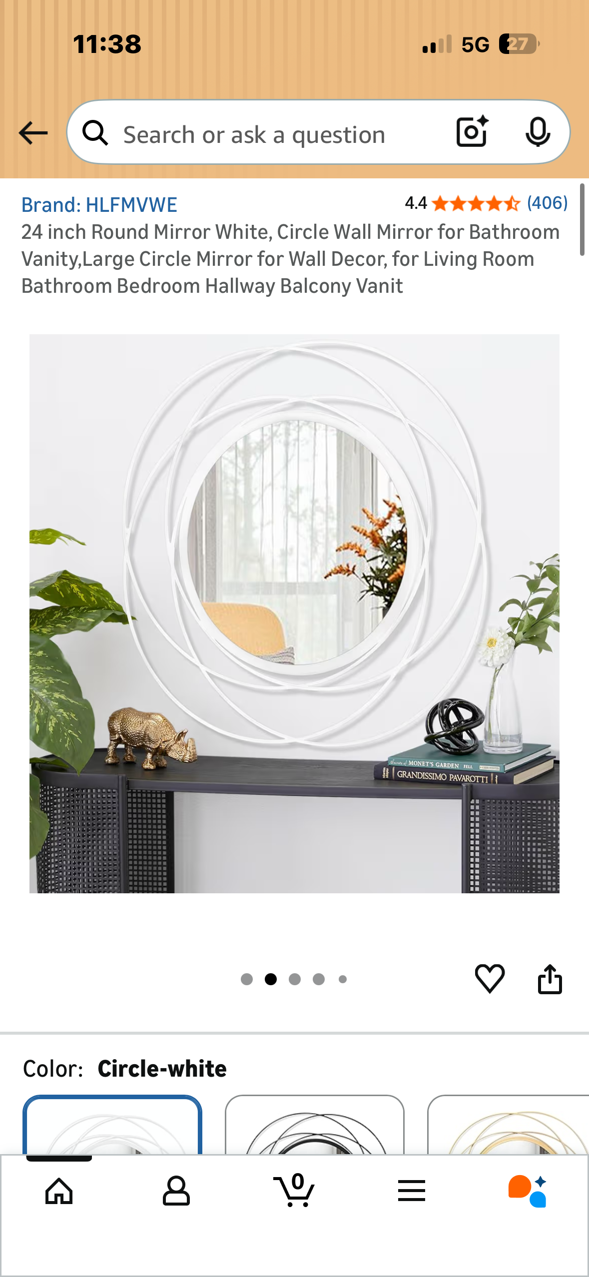 24” Round Mirror, White Circular Wall Mirror for Bathroom, Vanity, Living Room, Bathroom, Bedroom, Hallway Decor 
(M497)