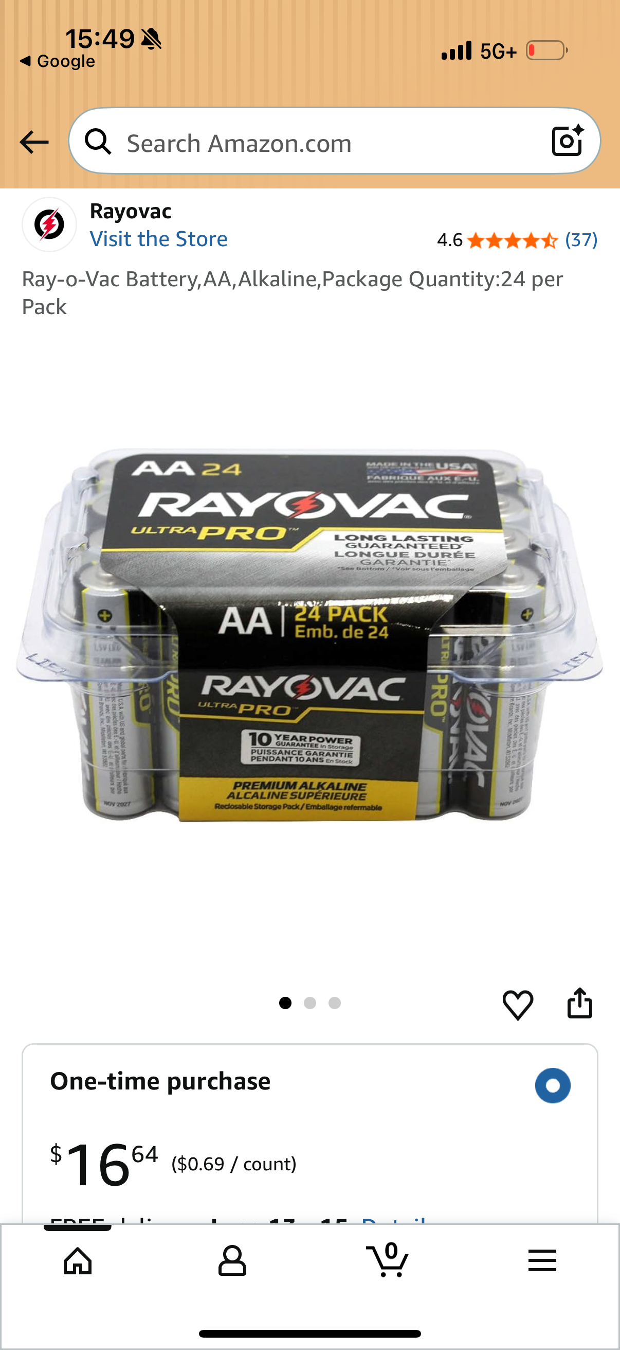 Ray-o-Vac Battery,AA,Alkaline,Package Quantity:24 per Pack