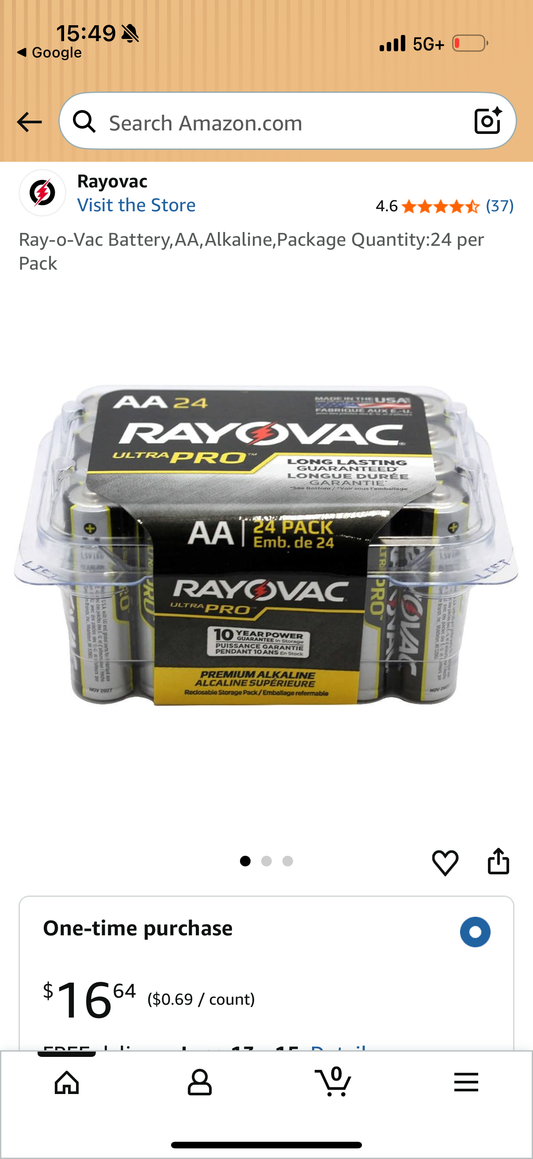Ray-o-Vac Battery,AA,Alkaline,Package Quantity:24 per Pack