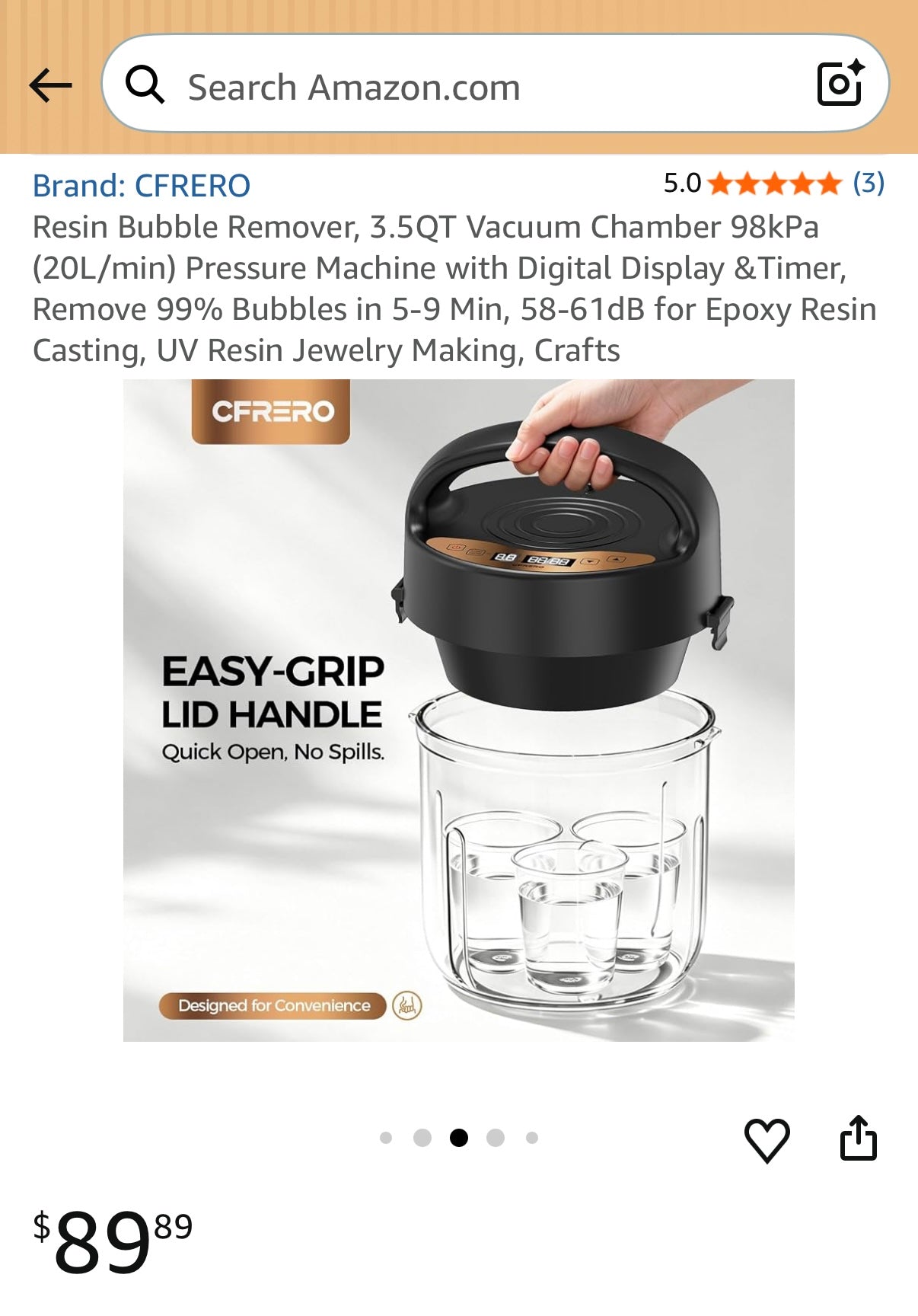 Resin Bubble Remover, 3.5QT Vacuum Chamber 98kPa (20L/min) Pressure Machine with Digital Display & Timer, Remove 99% Bubbles in 5-9 Min, 58-61dB for Epoxy Resin Casting, UV Resin Jewelry Making, Crafts