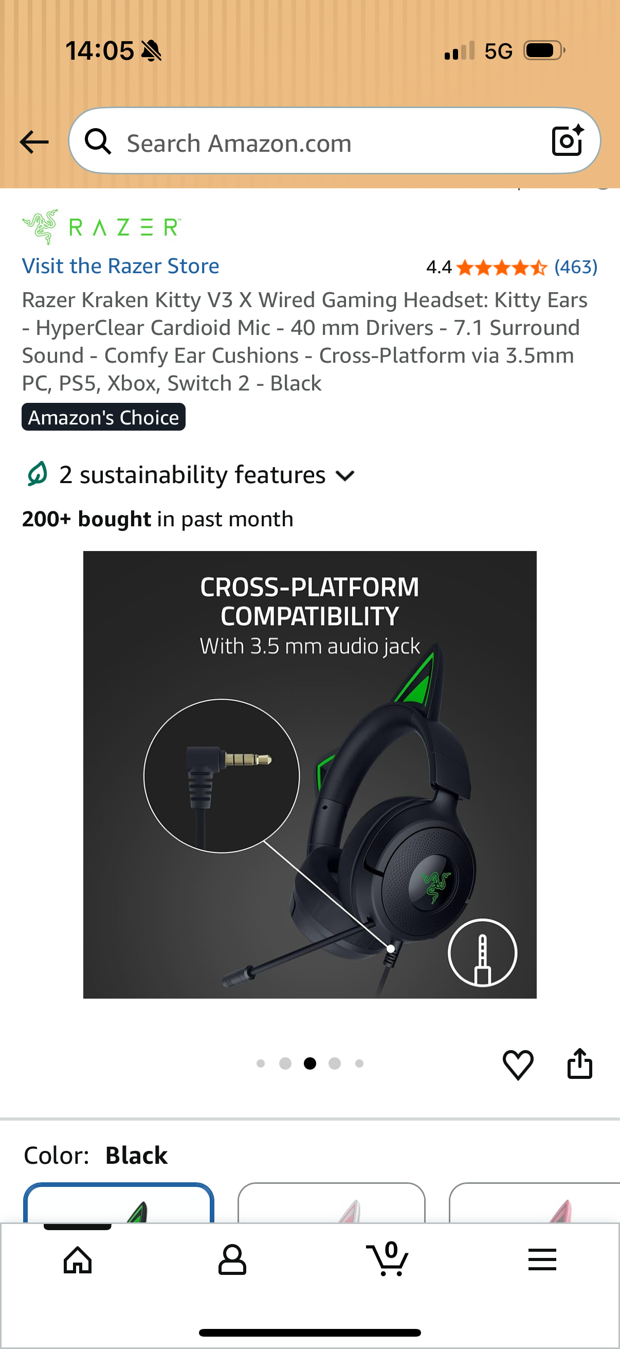 Razer Kraken Kitty V3 X Wired Gaming Headset: Kitty Ears - HyperClear Cardioid Mic - 40 mm Drivers - 7.1 Surround Sound - Comfy Ear Cushions - Cross-Platform via 3.5mm PC, PS5, Xbox, Switch 2 - Black