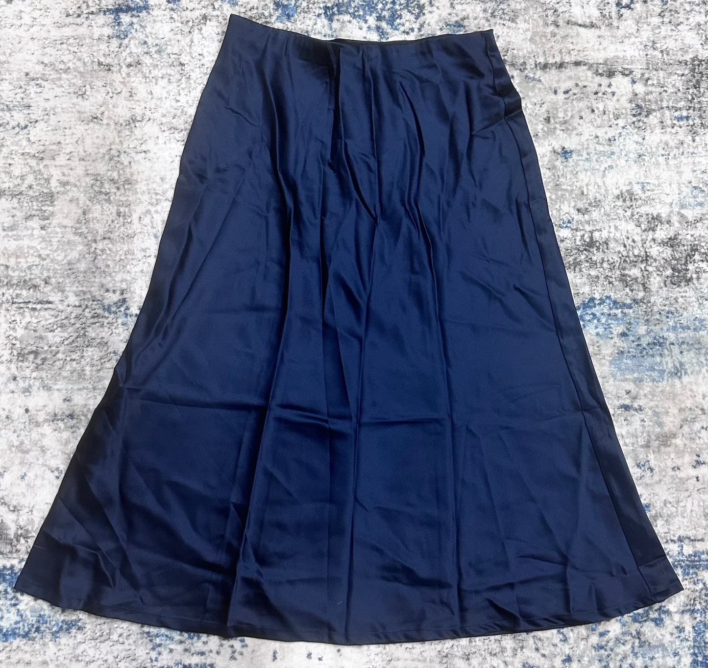 Zeagoo Women's High Waist Navy Elegant Midi Skirt, Satin (Size L)