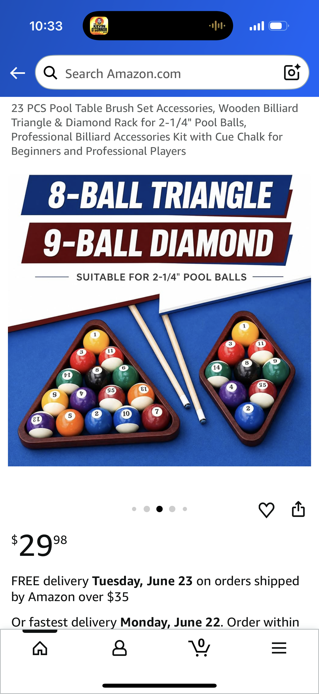 23 PCS Pool Table Brush Set Accessories, Wooden Billiard Triangle & Diamond Rack for 2-1/4" Pool Balls, Professional Billiard Accessories Kit with Cue Chalk