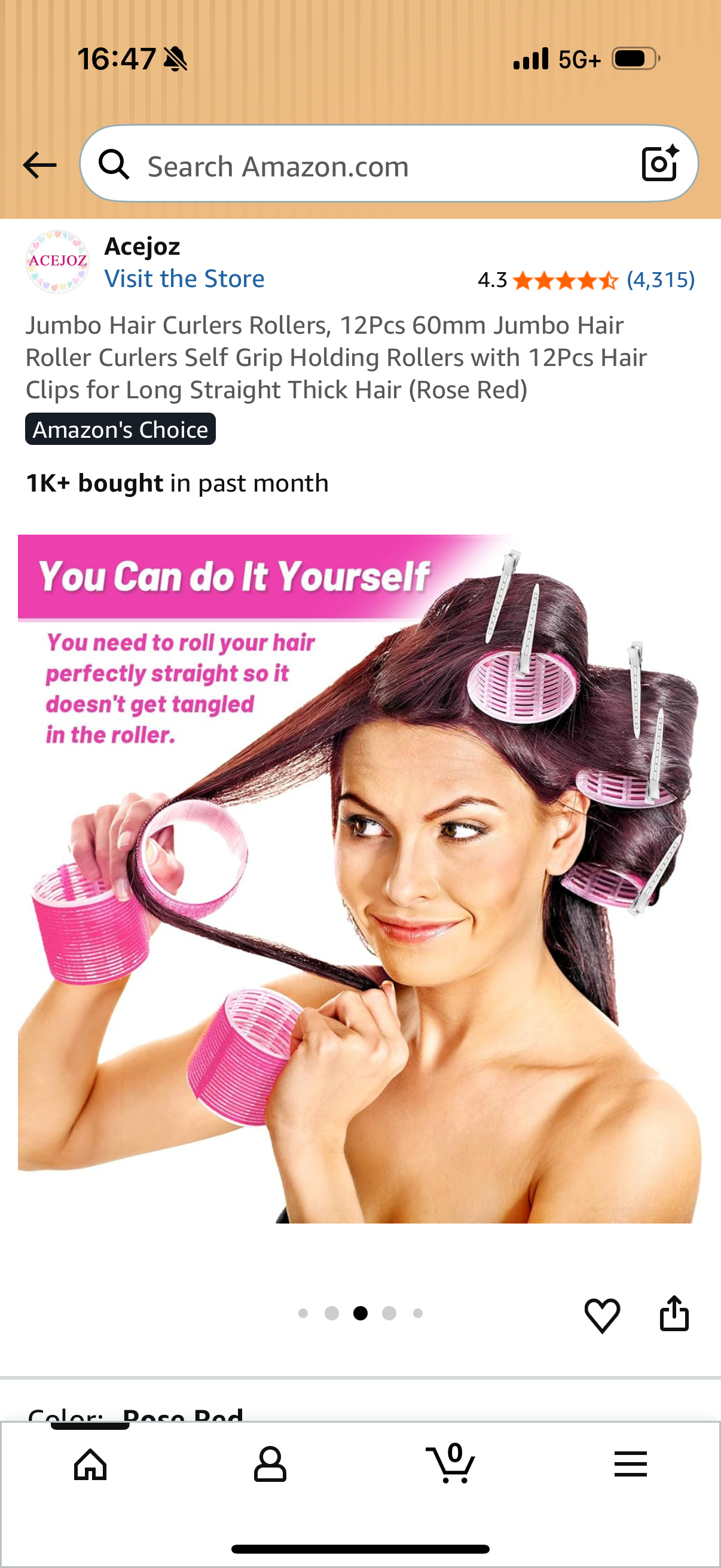 Jumbo Hair Curlers Rollers, 12Pcs 60mm Jumbo Hair Roller Curlers Self Grip Holding Rollers with 12Pcs Hair Clips for Long Straight Thick Hair (Rose Red)