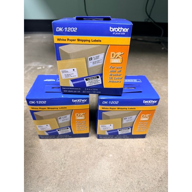 3-Pack Brother DK-1202 White Paper Shipping Labels Works With QL Label Printers