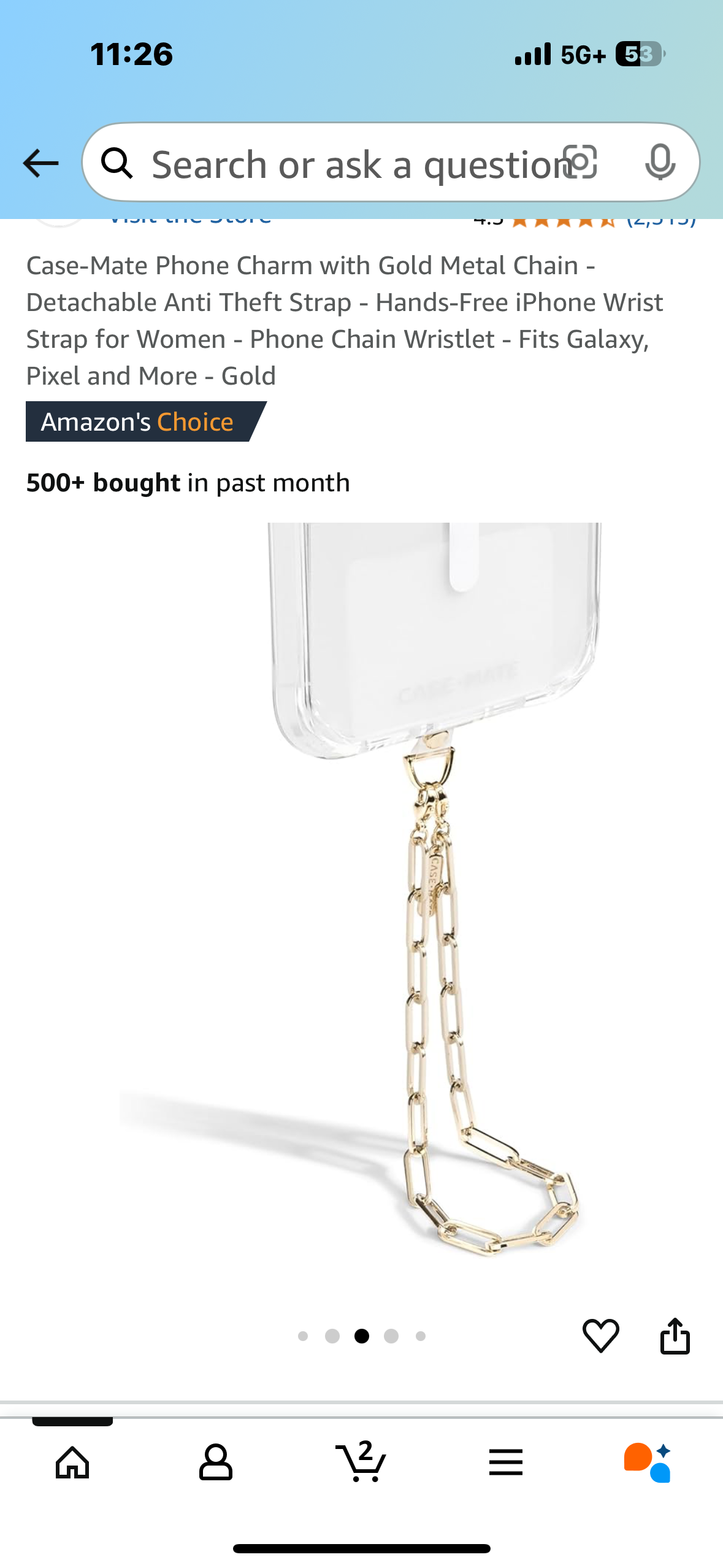 Case-Mate Phone Charm with Gold Metal Chain - Detachable Anti Theft Strap - Hands-Free iPhone Wrist Strap for Women - Phone Chain Wristlet - Fits Galaxy, Pixel and More - Gold
