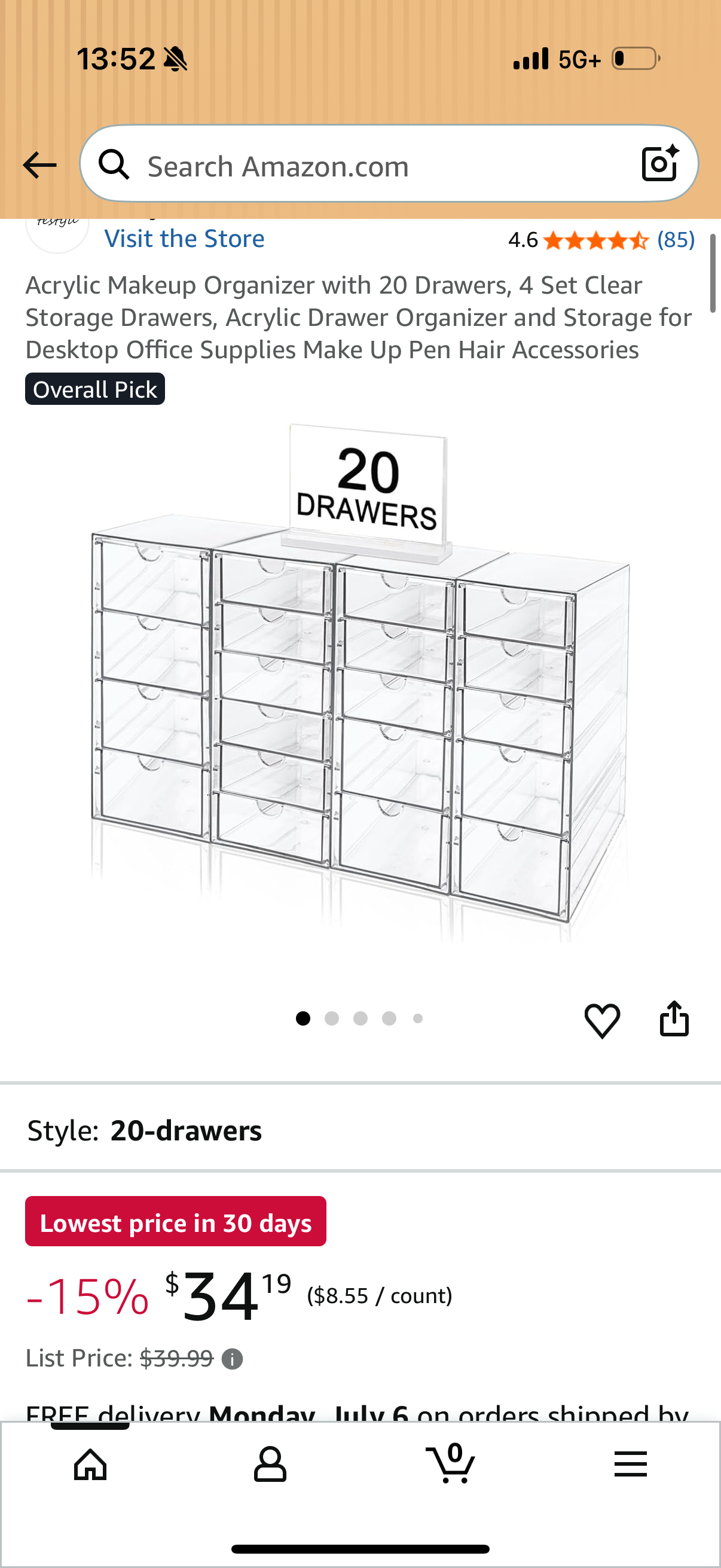Acrylic Makeup Organizer with 20 Drawers, 4 Set Clear Storage Drawers, Acrylic Drawer Organizer and Storage for Desktop Office Supplies Make Up Pen Hair Accessories