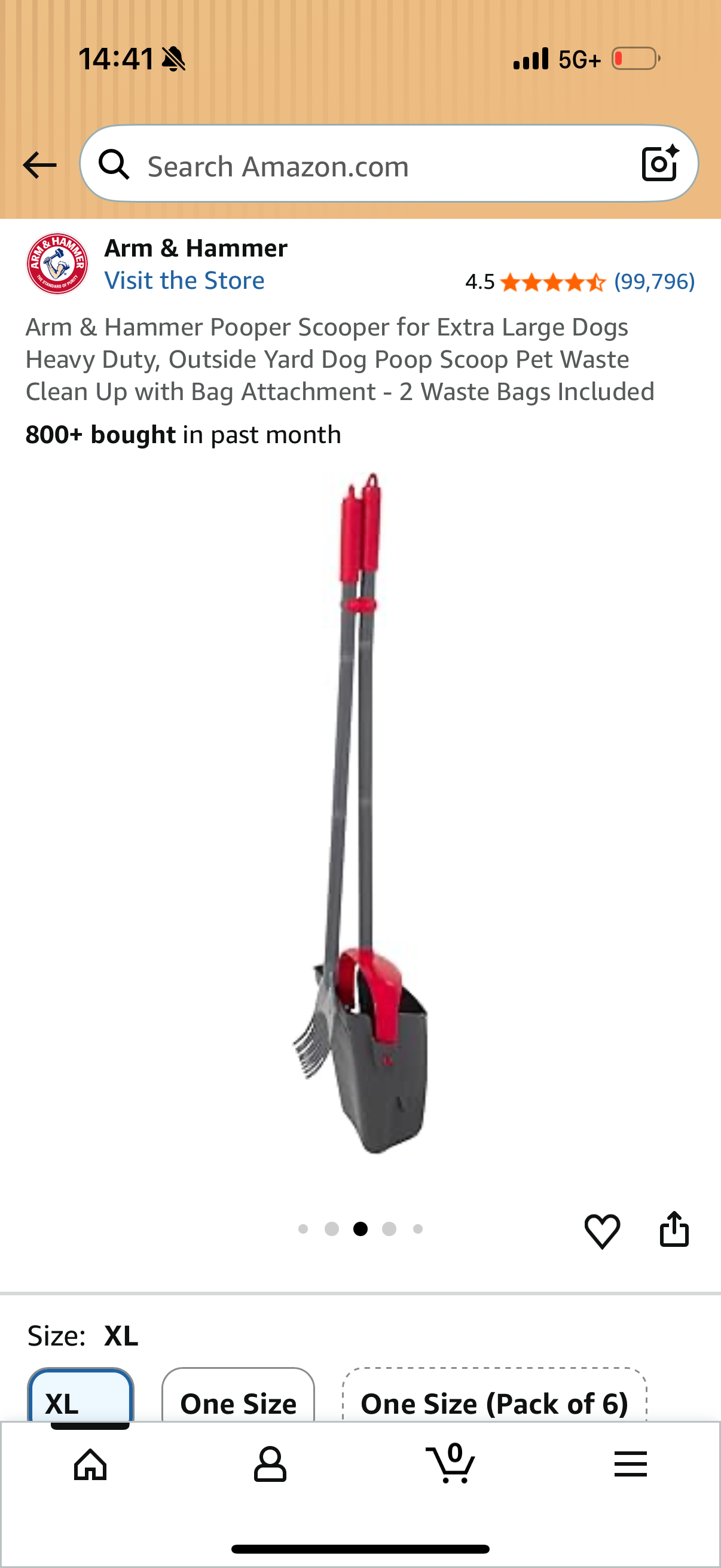Arm & Hammer Pooper Scooper for Extra Large Dogs Heavy Duty, Outside Yard Dog Poop Scoop Pet Waste Clean Up with Bag Attachment - 2 Waste Bags Included