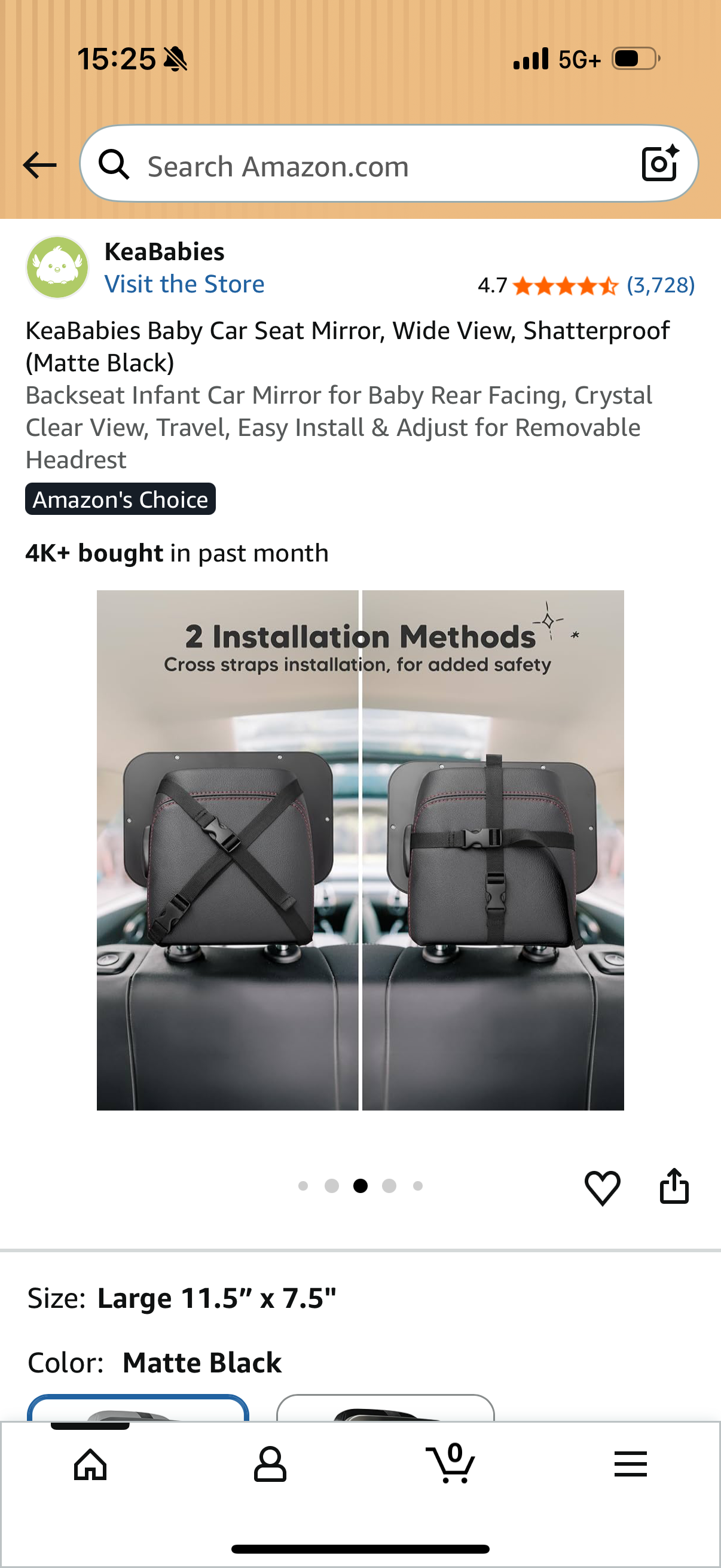 KeaBabies Baby Car Seat Mirror, Wide View, Shatterproof (Black) Backseat Infant Car Mirror for Baby Rear Facing, Crystal Clear View, Travel, Easy Install & Adjust for Removable Headrest
