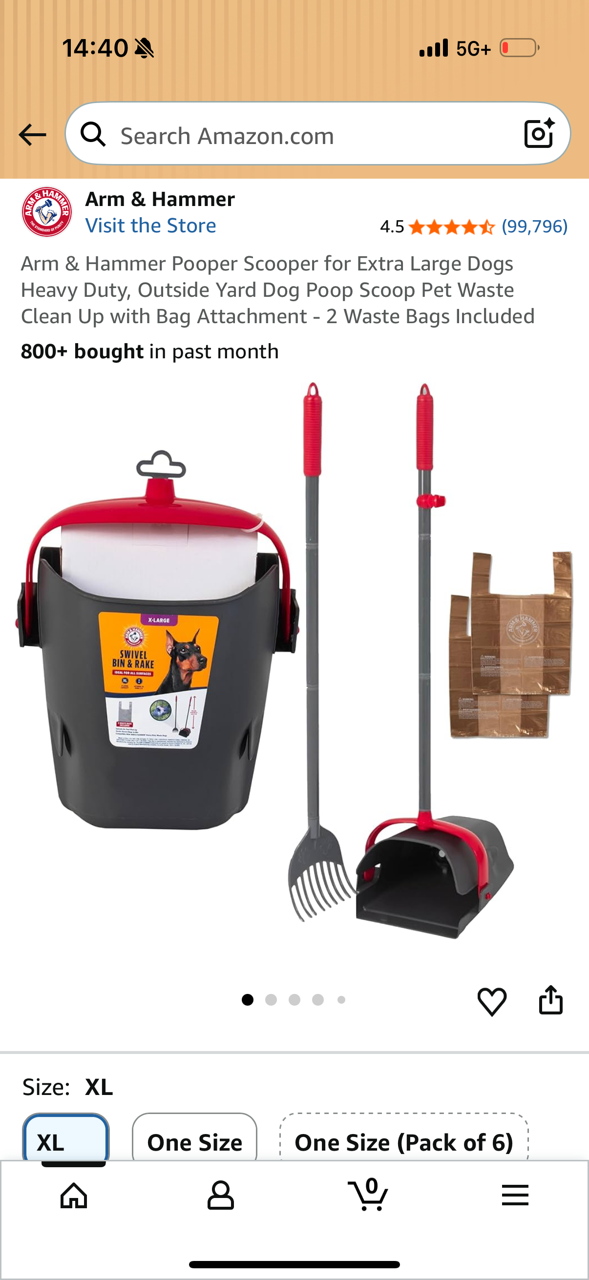 Arm & Hammer Pooper Scooper for Extra Large Dogs Heavy Duty, Outside Yard Dog Poop Scoop Pet Waste Clean Up with Bag Attachment - 2 Waste Bags Included