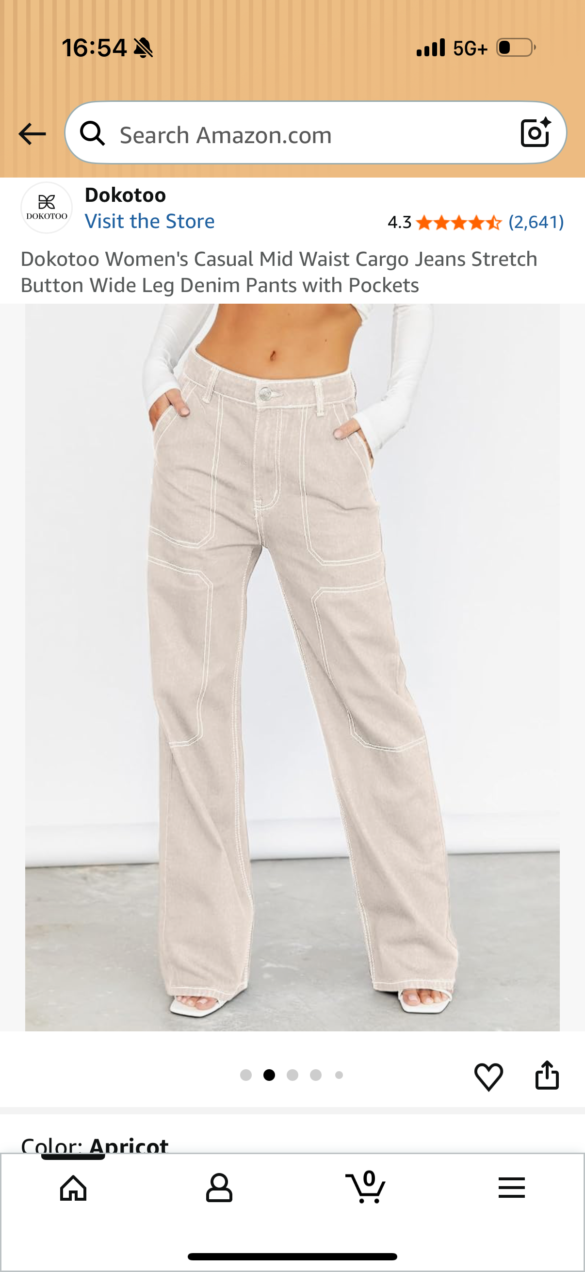 Dokotoo Women's Casual Mid Waist Cargo Jeans Stretch Button Wide Leg Denim Pants with Pockets Size 10