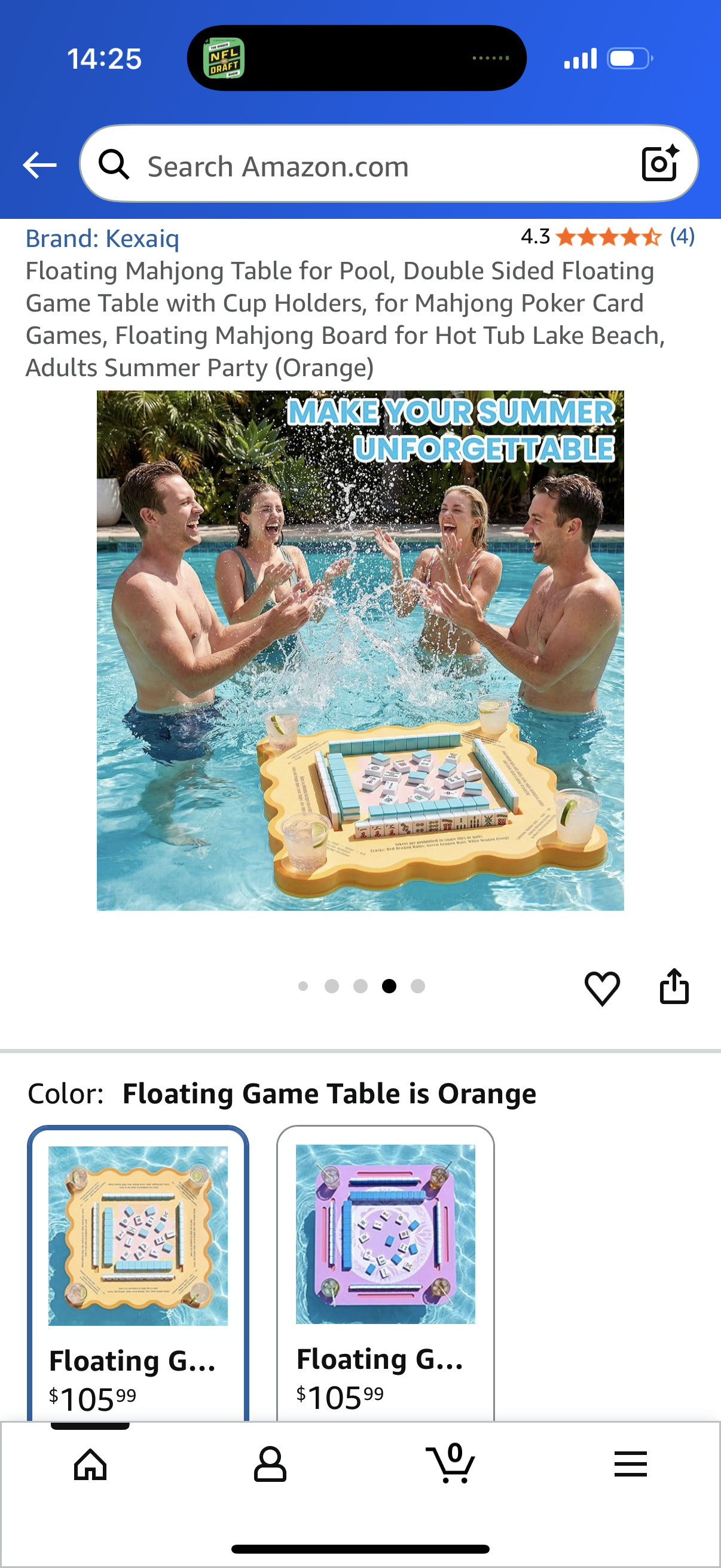 Floating Mahjong Table for Pool, Double Sided Floating Game Table with Cup Holders, for Mahjong Poker Card Games, Floating Mahjong Board for Hot Tub Lake Beach, Adults Summer Party (Orange)