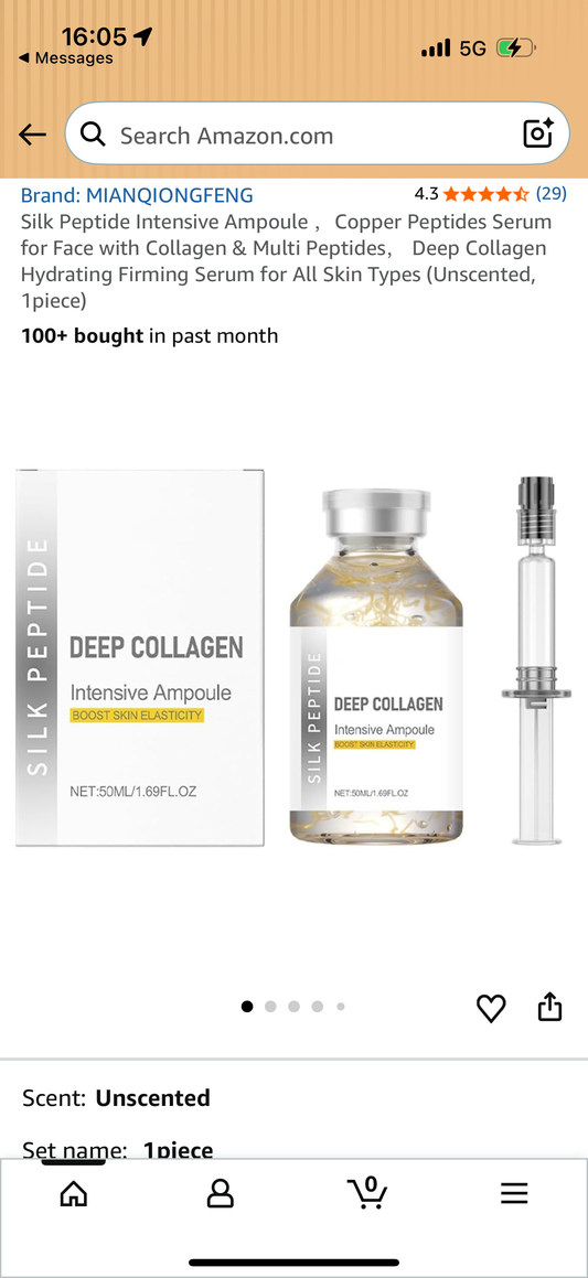 Silk Peptide Intensive Ampoule, Copper Peptides Serum for Face with Collagen & Multi Peptides, Deep Collagen Hydrating Firming Serum for All Skin Types (Unscented, 1 piece) EXP: 01/03/2029