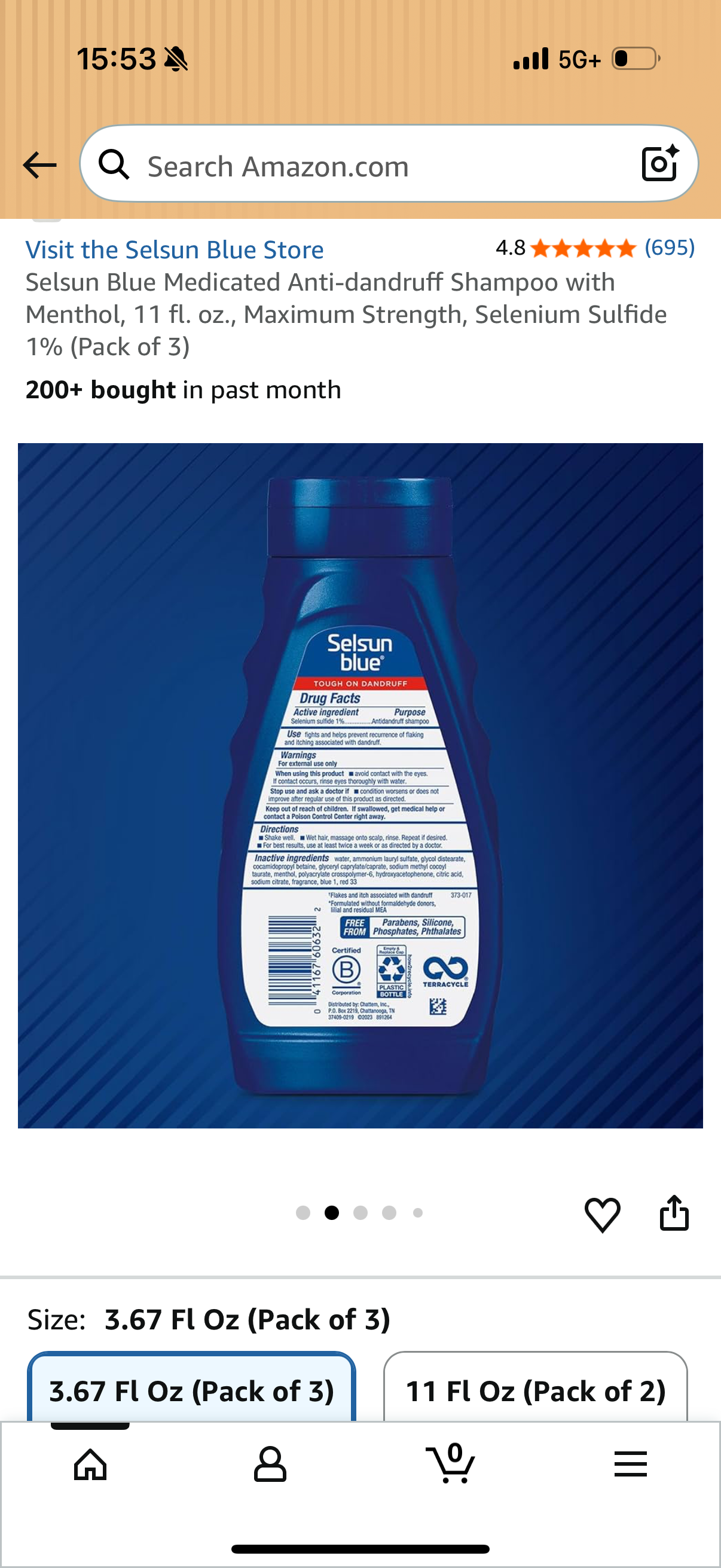 Selsun Blue Medicated Anti-dandruff Shampoo, 11 fl. oz., Maximum Strength (Pack of 3)