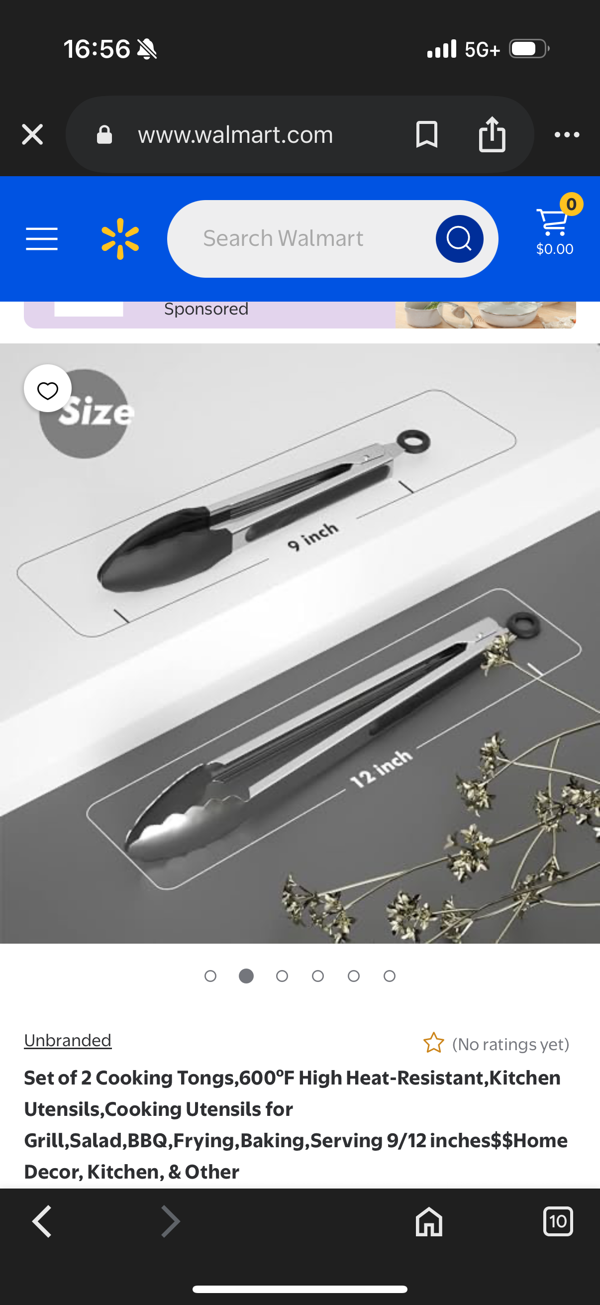 ChefAide Set of 2 Cooking Tongs, 600ºF High Heat-Resistant,Kitchen Utensils
