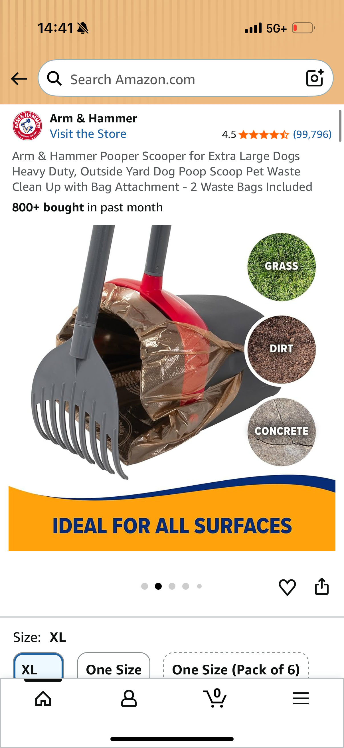 Arm & Hammer Pooper Scooper for Extra Large Dogs Heavy Duty, Outside Yard Dog Poop Scoop Pet Waste Clean Up with Bag Attachment - 2 Waste Bags Included