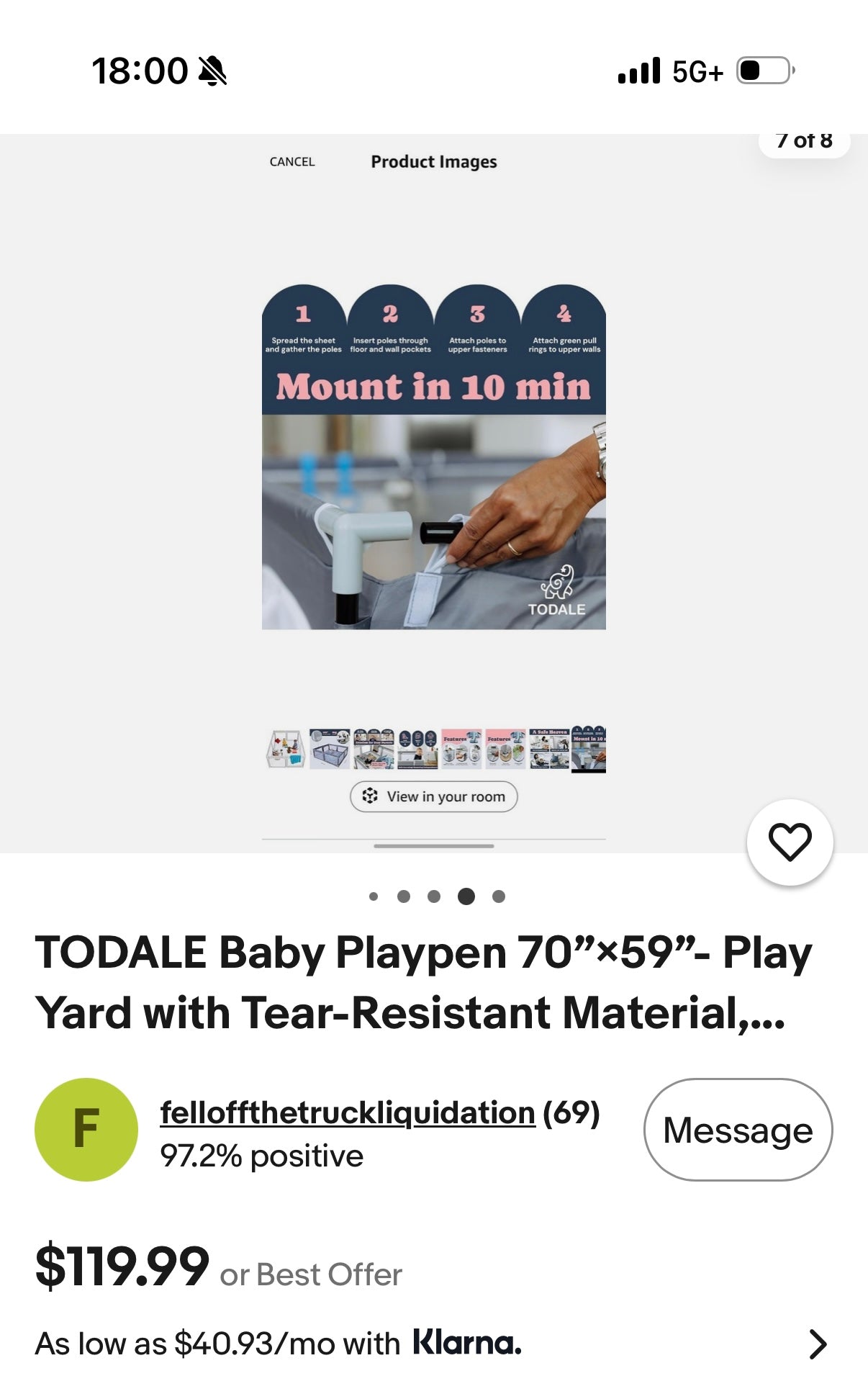 TODALE Baby Playpen 70"x59"- Play Yard with Tear-Resistant Material (GREY)