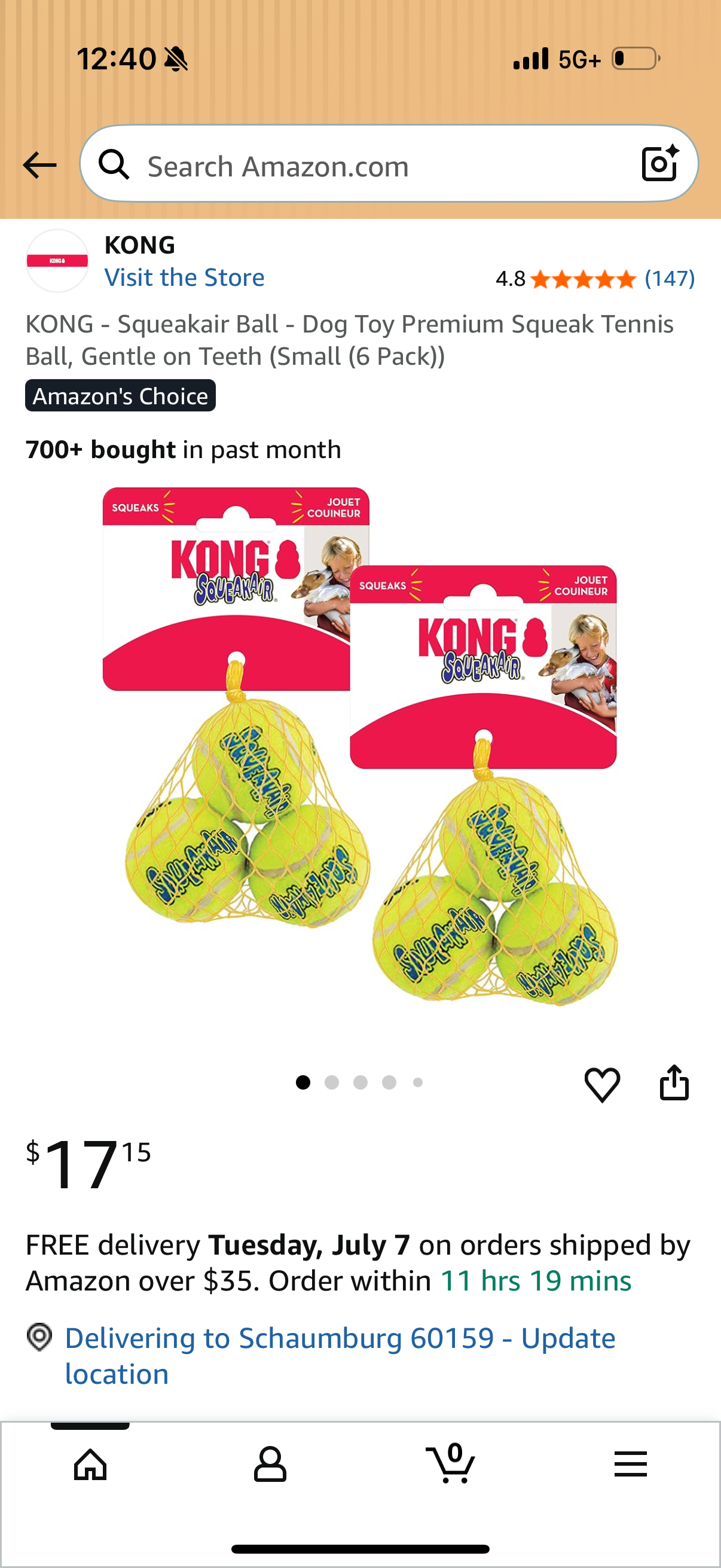 KONG - Squeakair Ball - Dog Toy Premium Squeak Tennis Ball, Gentle on Teeth (Small (6 Pack))