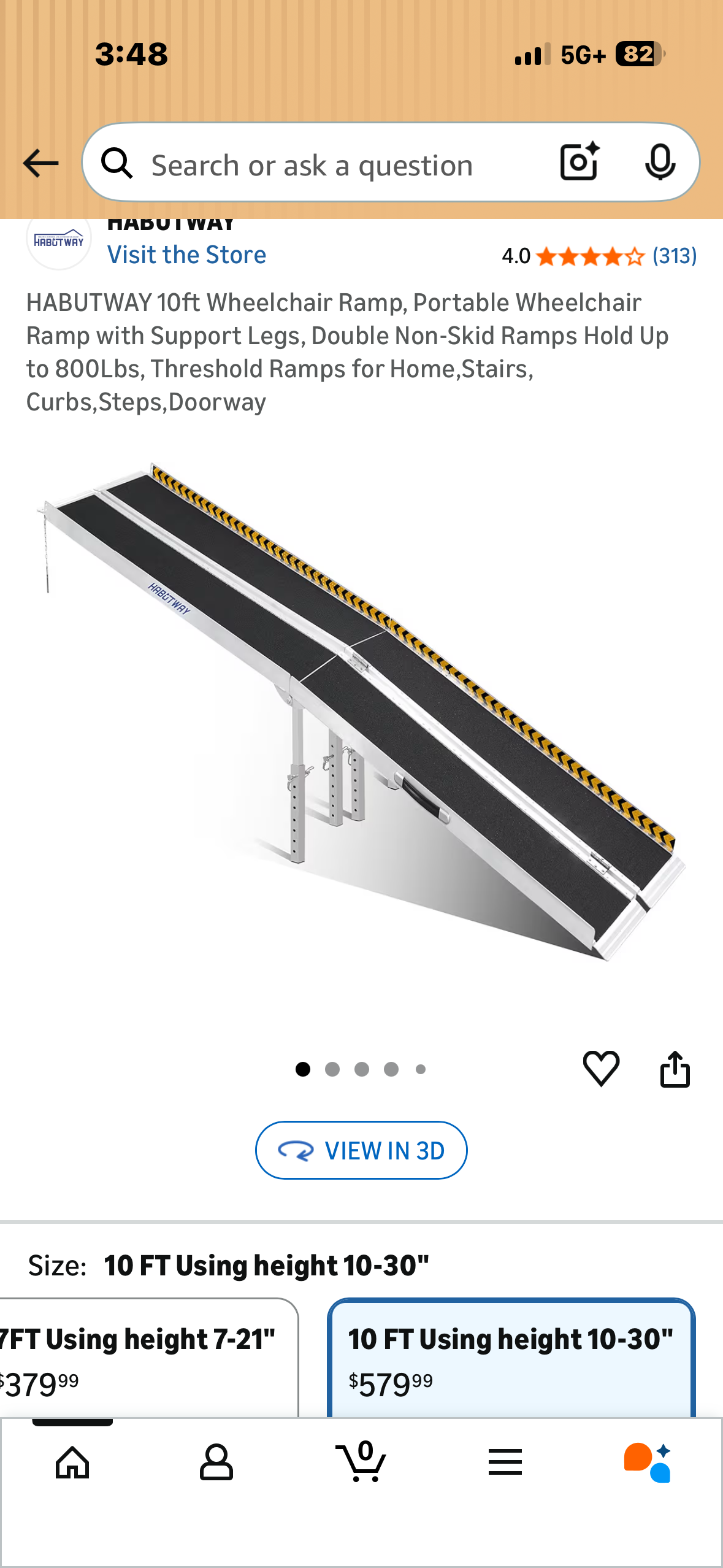 HABUTWAY 10ft Wheelchair Ramp, Portable Wheelchair Ramp with Support Legs, Double Non-Skid Ramps, Holds Up to 800Lbs, Threshold Ramps for Home,Stairs, Curbs, Steps, Doorway (R787)