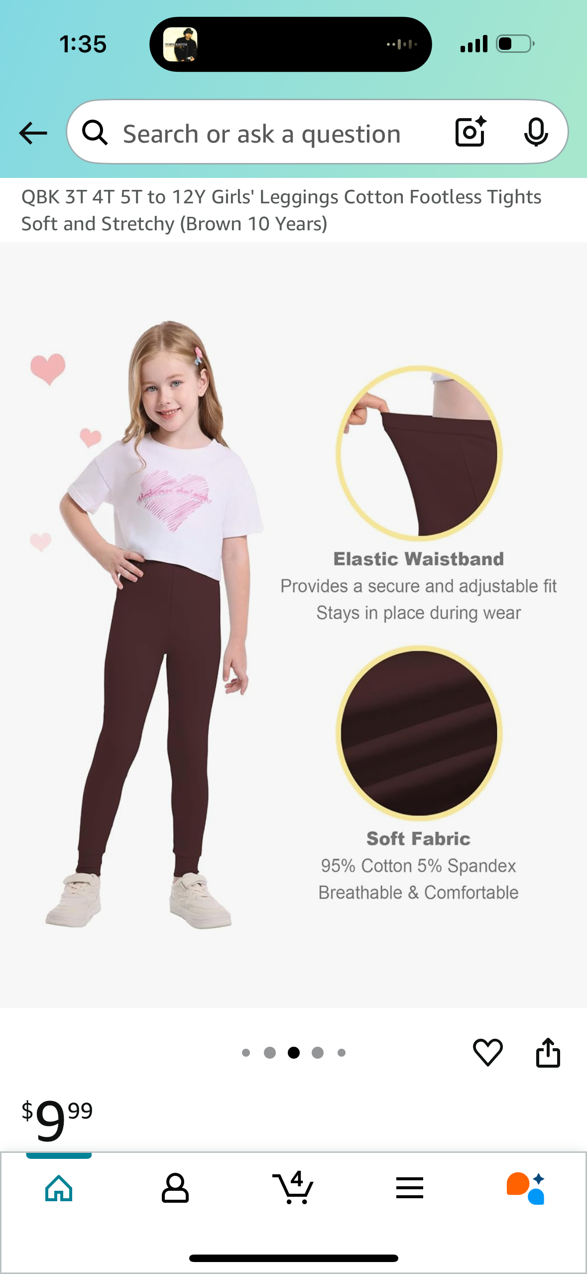 QBK Girls Leggings Cotton Tights Soft and Stretchy (size girls 10yrs)