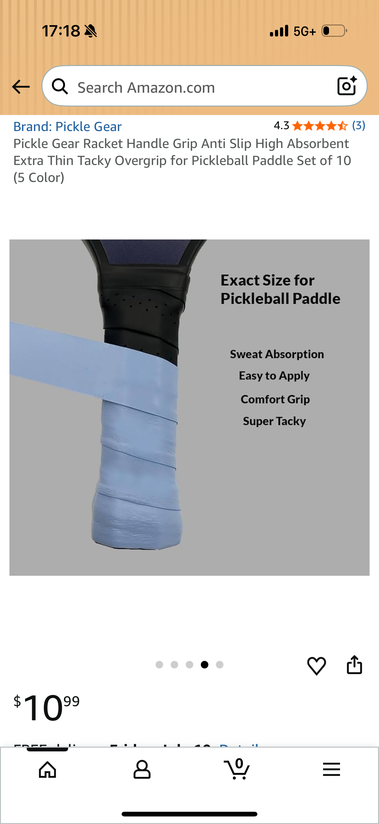 Pickle Gear Racket Handle Grip Anti Slip High Absorbent Extra Thin Tacky Overgrip for Pickleball Paddle Set of 10 (5 Color)