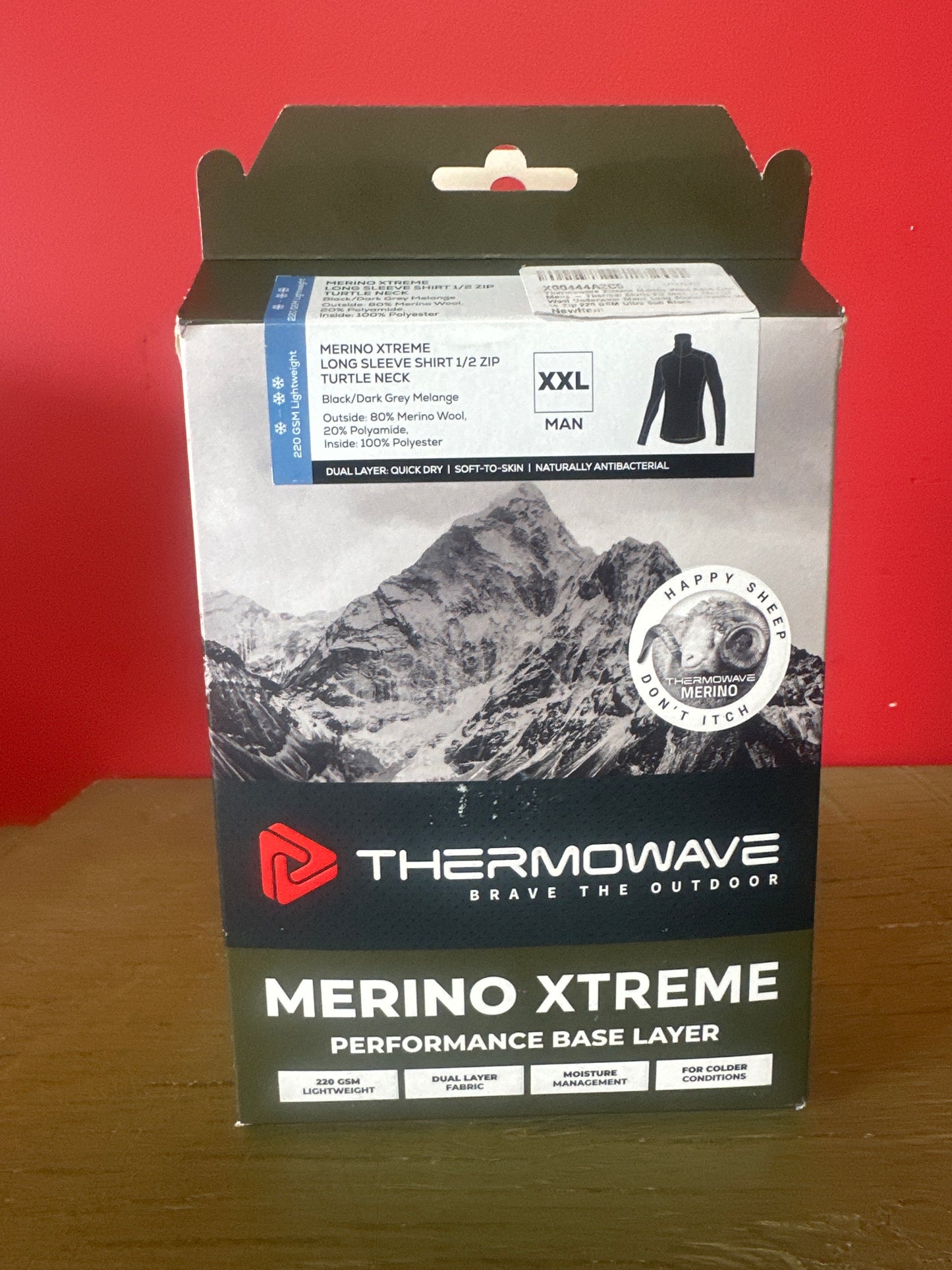 Thermowave Merino Xtreme Performance Base Layer,     Men’s Long Sleeve 1/2 Zip (Size XXL)