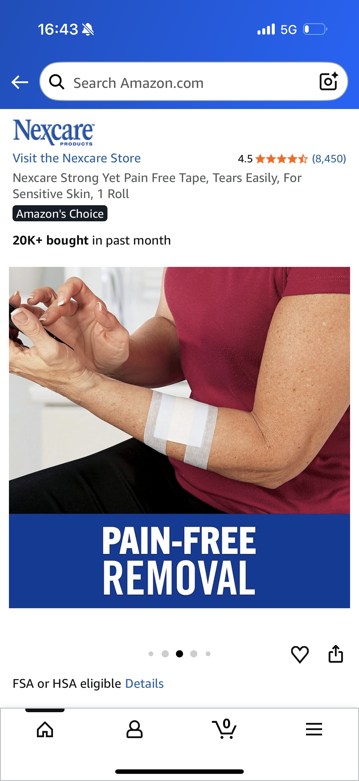 Nexcare Strong Yet Pain Free Tape, Tears Easily, For Sensitive Skin, 1 Roll