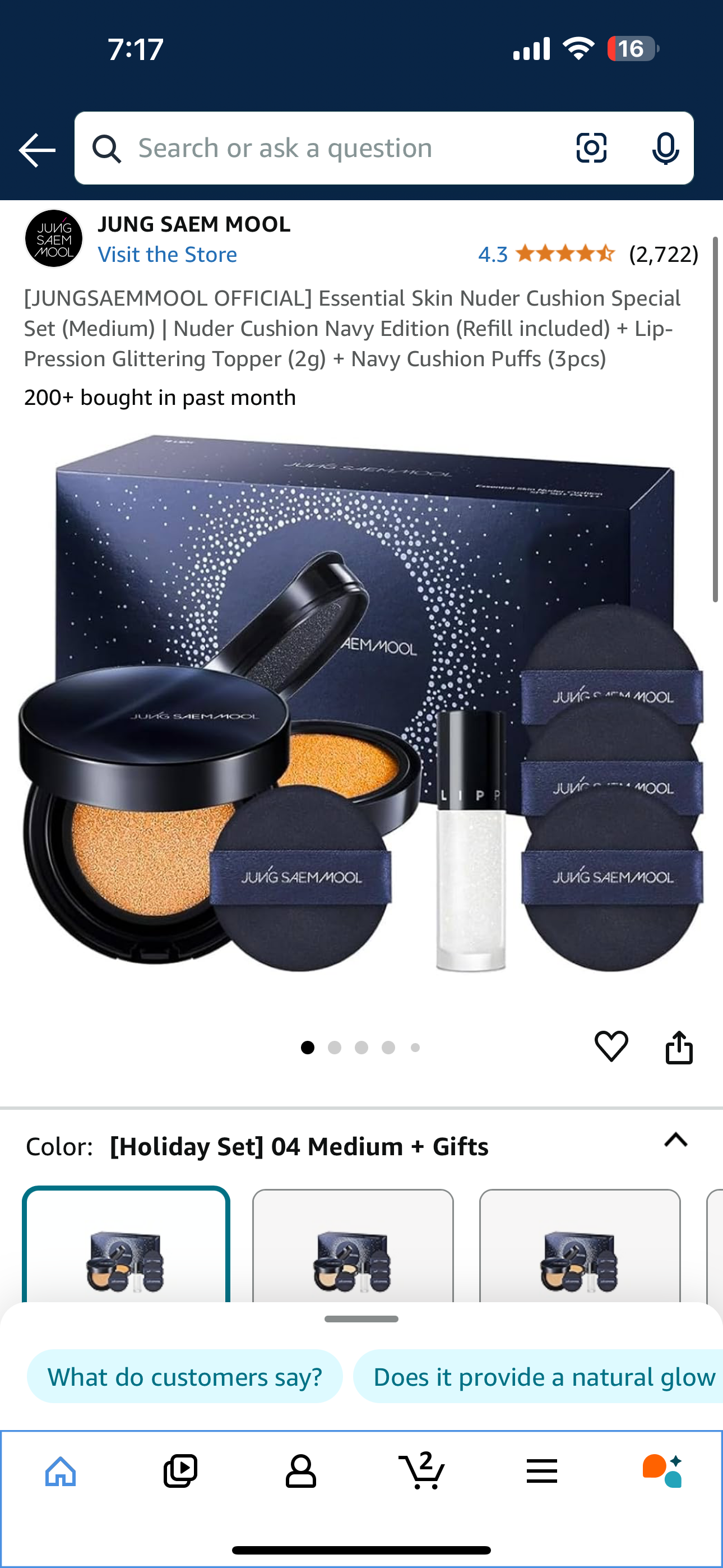 Essential Skin Nuder Cushion Special Set (Medium) | Nuder Cushion Navy Edition (Refill included) + Lip-Pression Glittering Topper (2g) + Navy Cushion Puffs (3pcs)