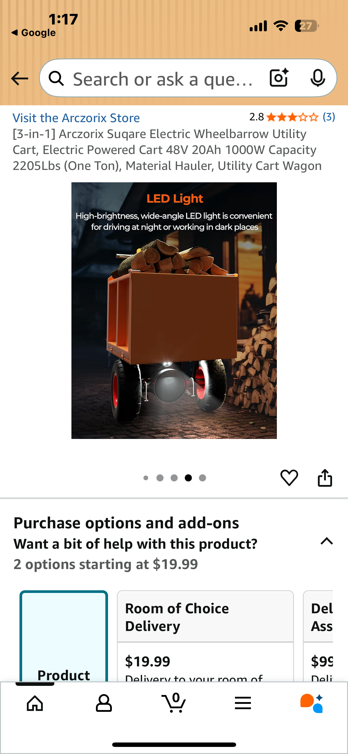 Arczorix [3-in-1] Electric Wheelbarrow Utility Cart, Electric Powered Cart 48V 20Ah 1000W Capacity 2205Lbs (One Ton), Material Hauler, Utility Cart Wagon (G876)