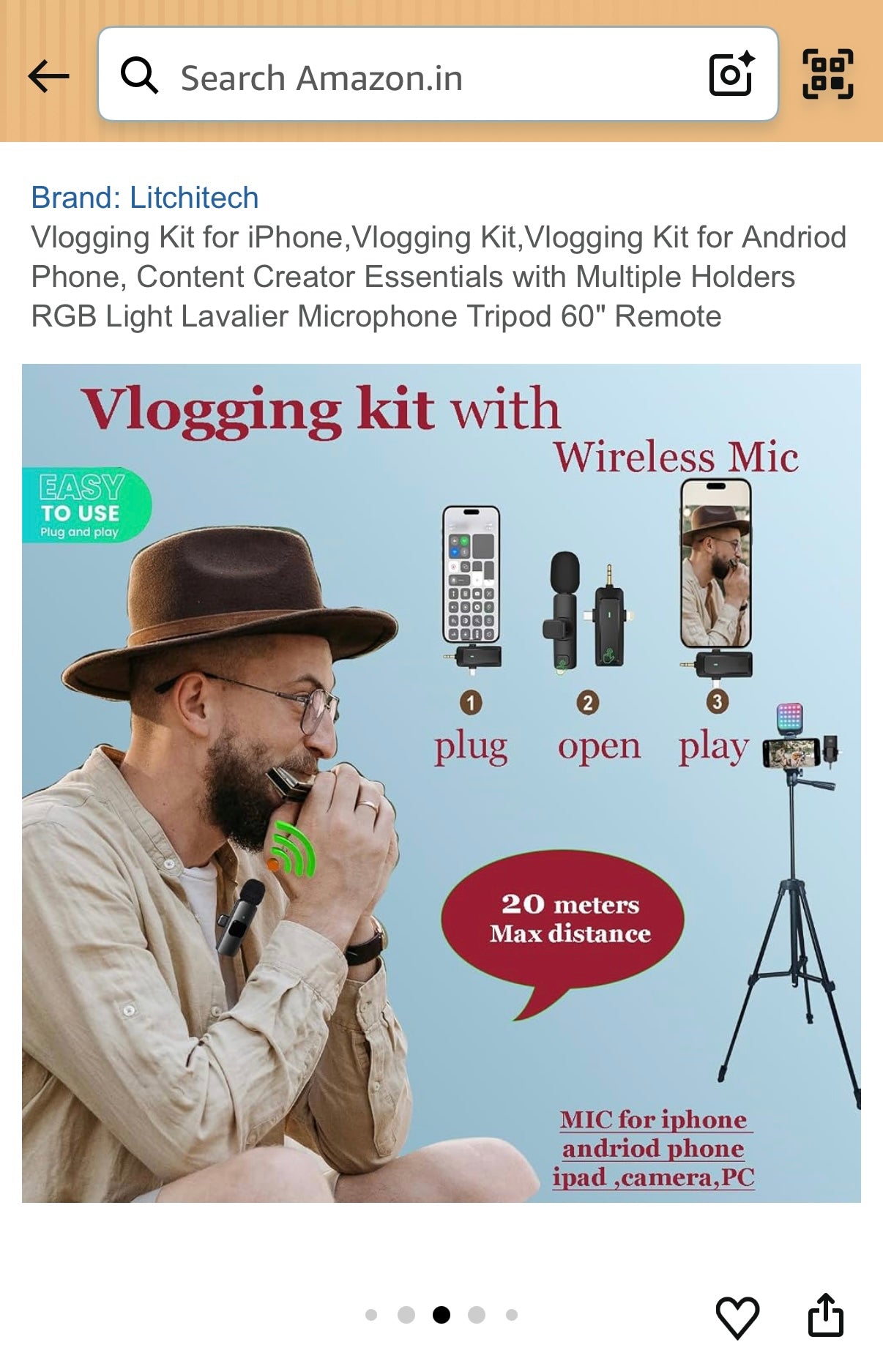 Vlogging Kit for iPhone,Vlogging Kit, Vlogging Kit for Andriod Phone, Content Creator Essentials with Multiple Holders RGB Light Lavalier Microphone Tripod 60" Remote
