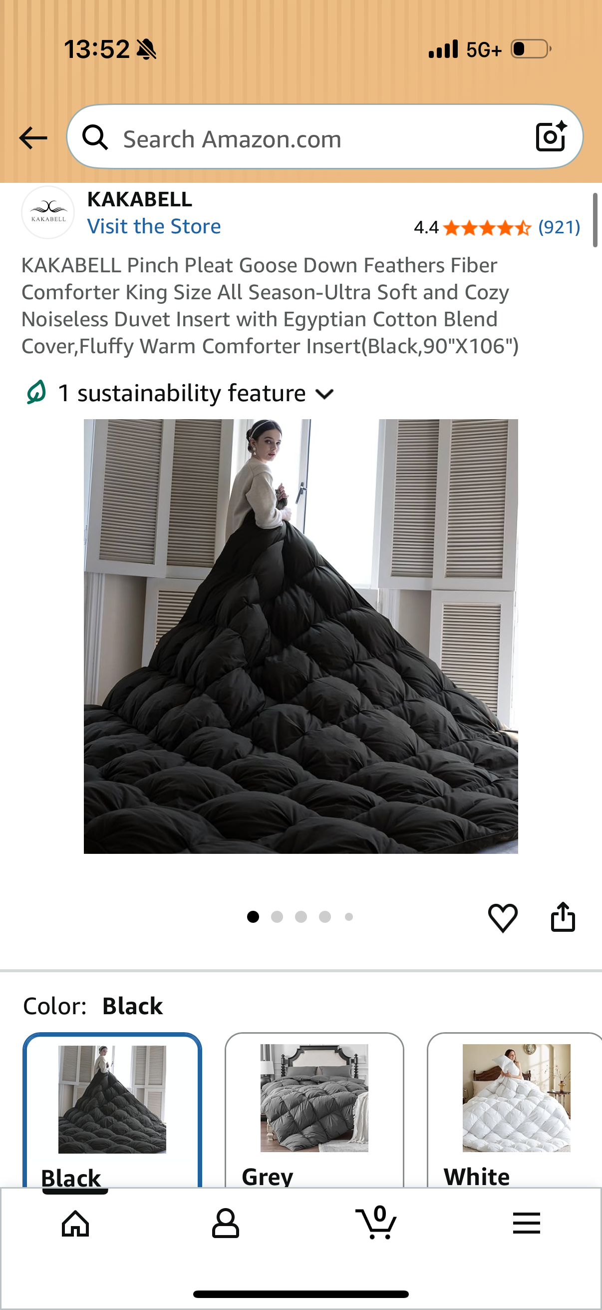 KAKABELL Pinch Pleat Goose Down Feathers Fiber Comforter King Size All Season-Ultra Soft and Cozy Noiseless Duvet Insert with Egyptian Cotton Blend Cover,Fluffy Warm Comforter Insert(Black,90"X106")