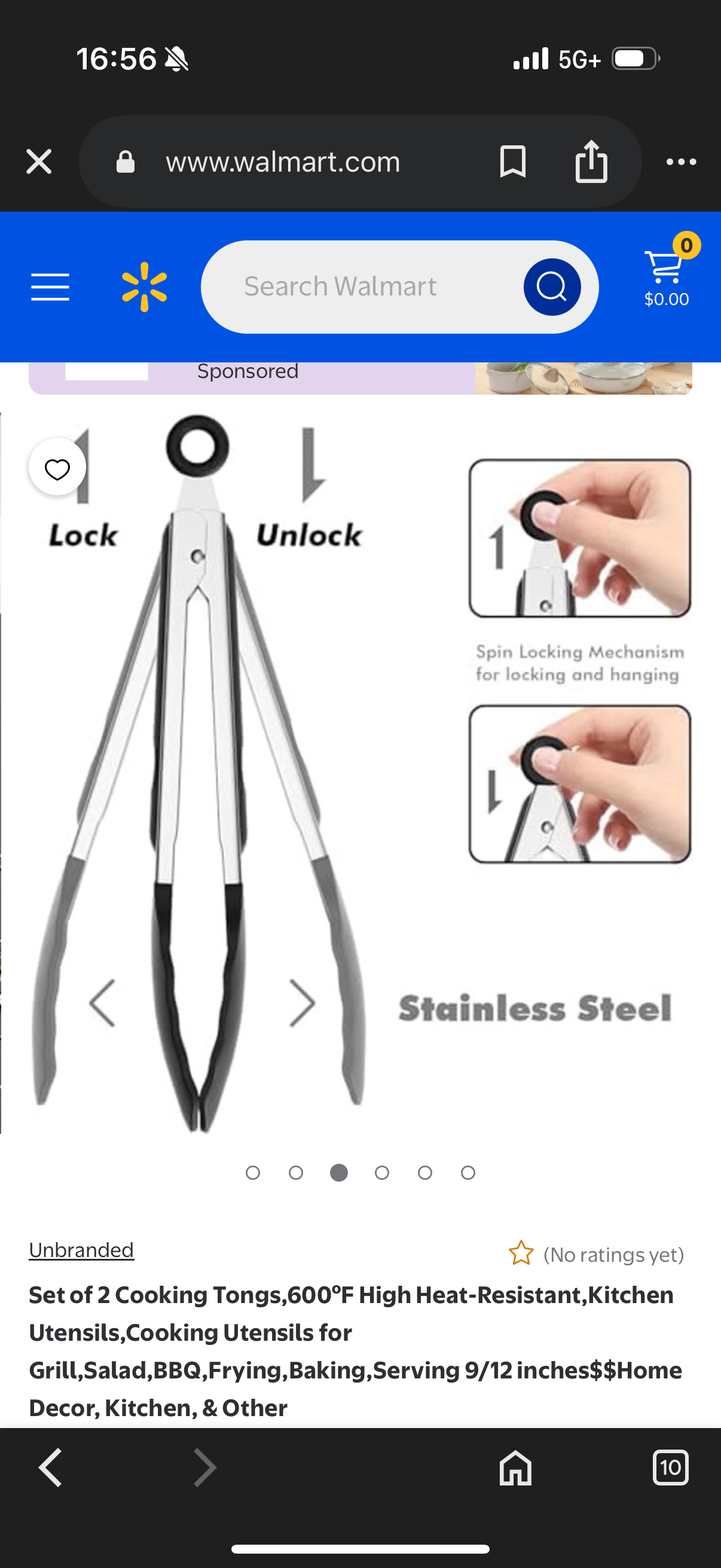 ChefAide Set of 2 Cooking Tongs, 600ºF High Heat-Resistant,Kitchen Utensils