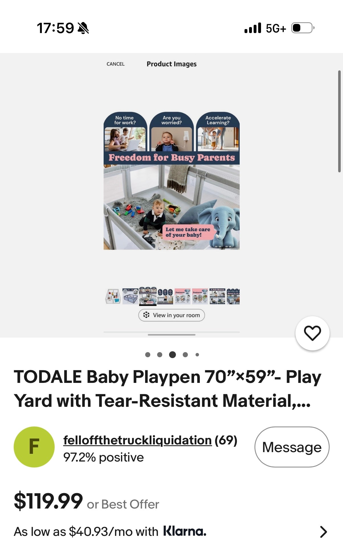 TODALE Baby Playpen 70"x59"- Play Yard with Tear-Resistant Material (GREY)
