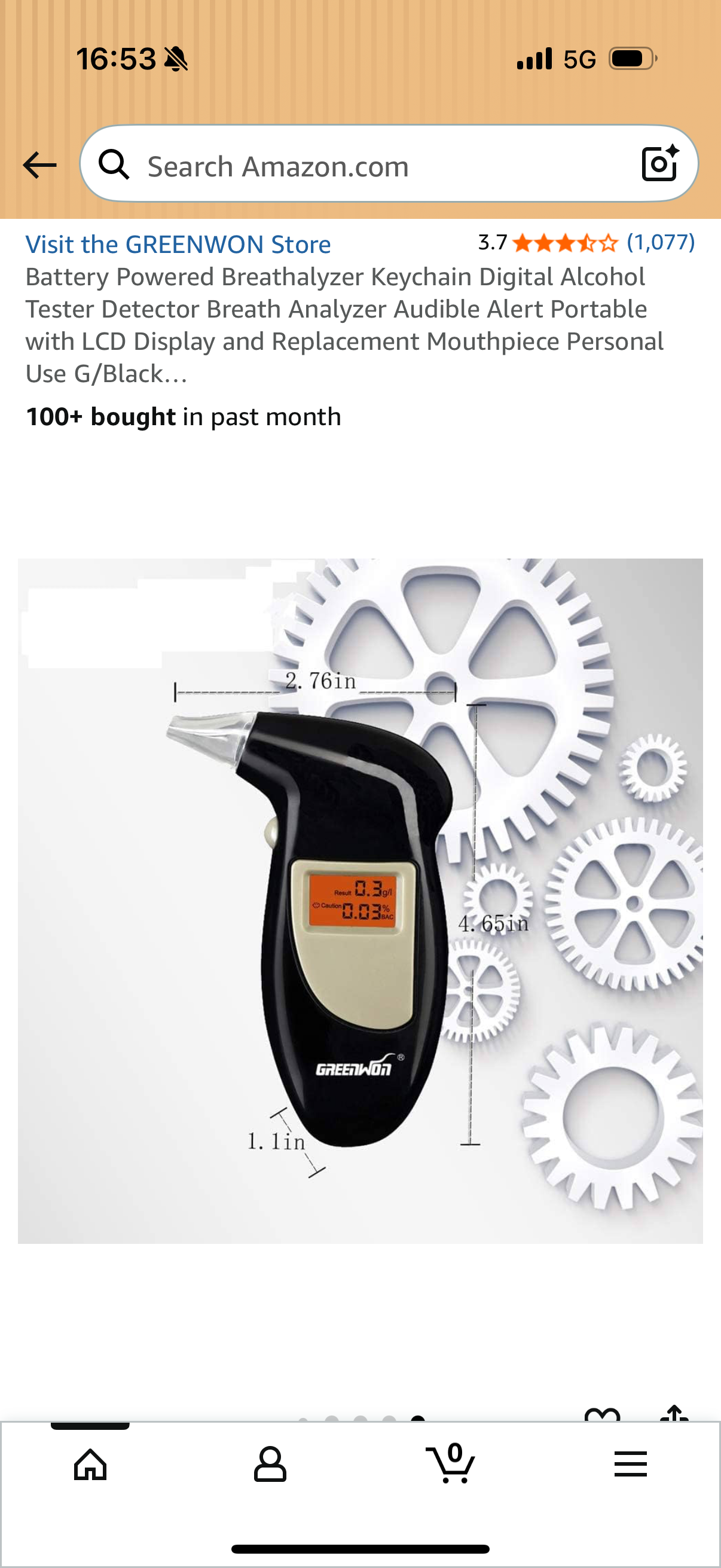 Battery Powered Breathalyzer Keychain Digital Alcohol Tester Detector Breath Analyzer Audible Alert Portable with LCD Display and Replacement Mouthpiece Personal Use G/Black