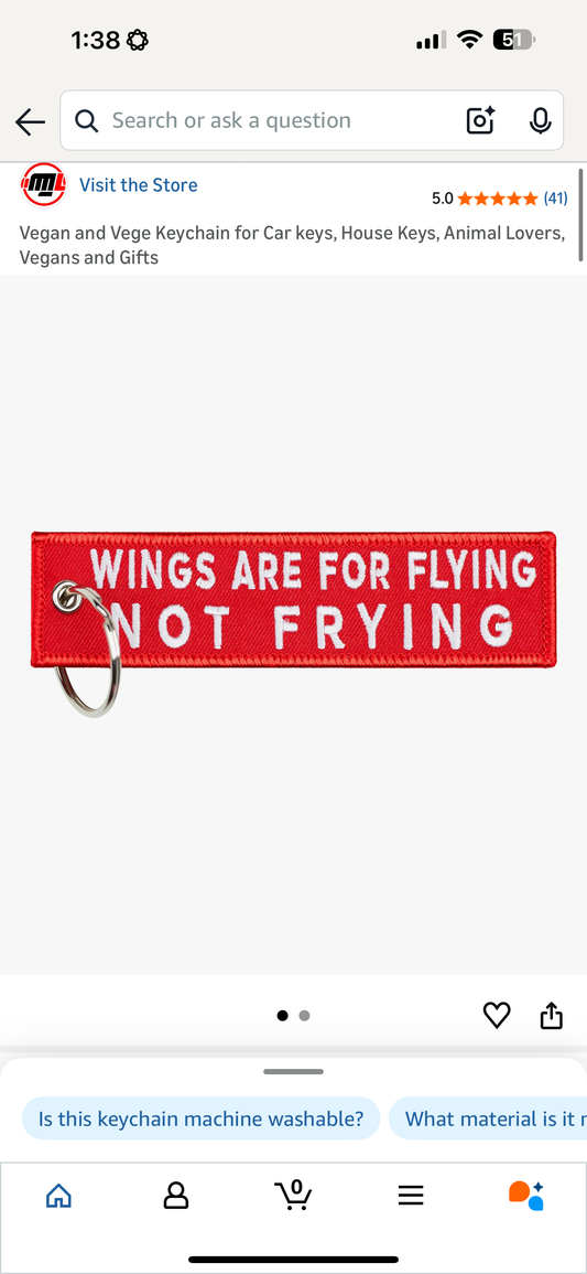 Vegan and Vege Keychain for Car keys, House Keys, Animal Lovers, Vegans and Gifts