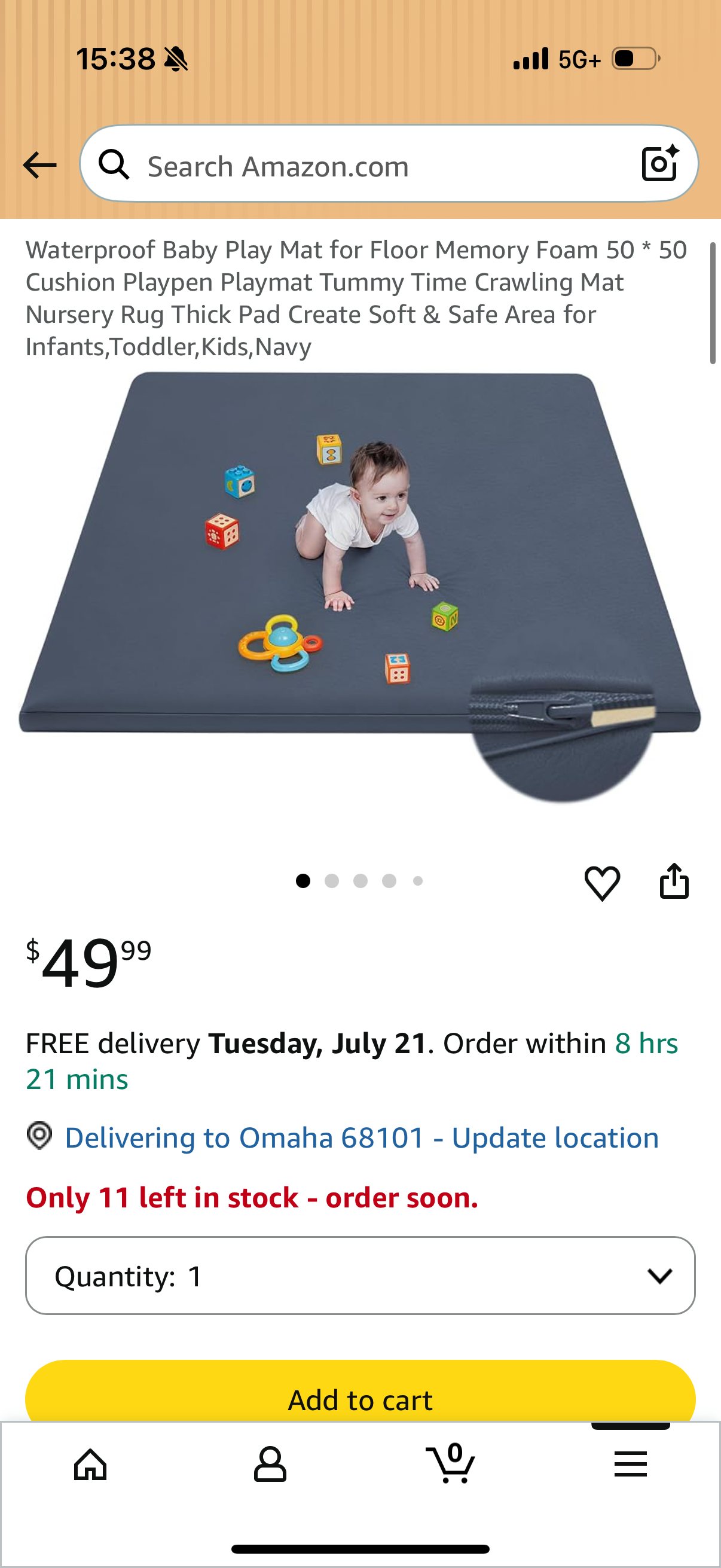 Waterproof Baby Play Mat for Floor Memory Foam 50 * 50 Cushion Playpen Playmat Tummy Time Crawling Mat Nursery Navy