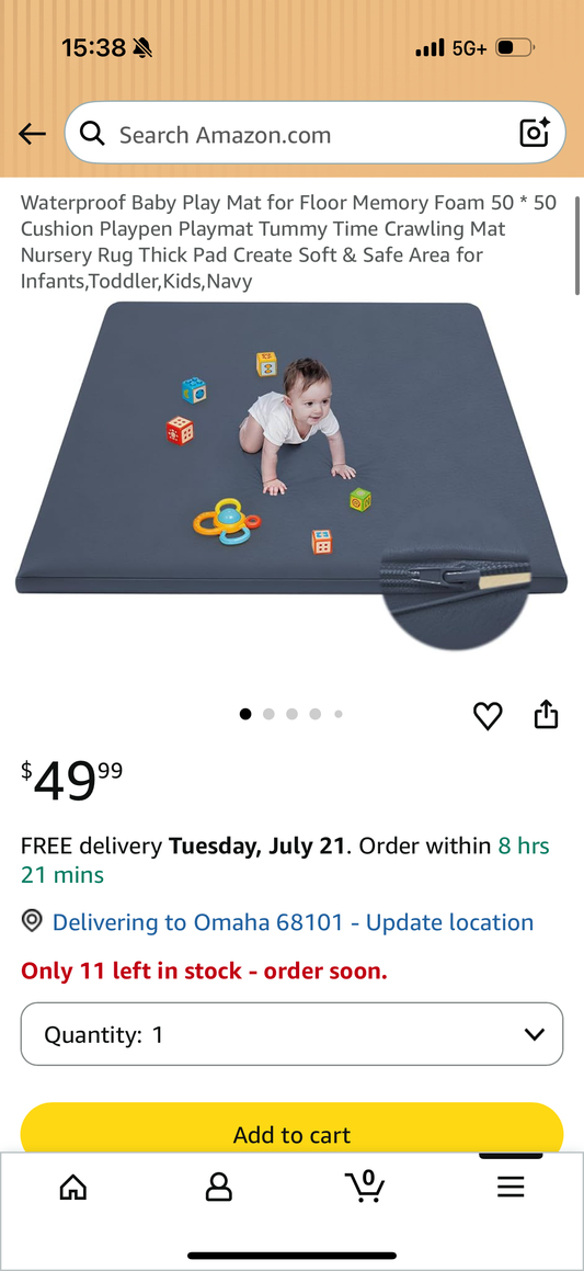 Waterproof Baby Play Mat for Floor Memory Foam 50 * 50 Cushion Playpen Playmat Tummy Time Crawling Mat Nursery Navy