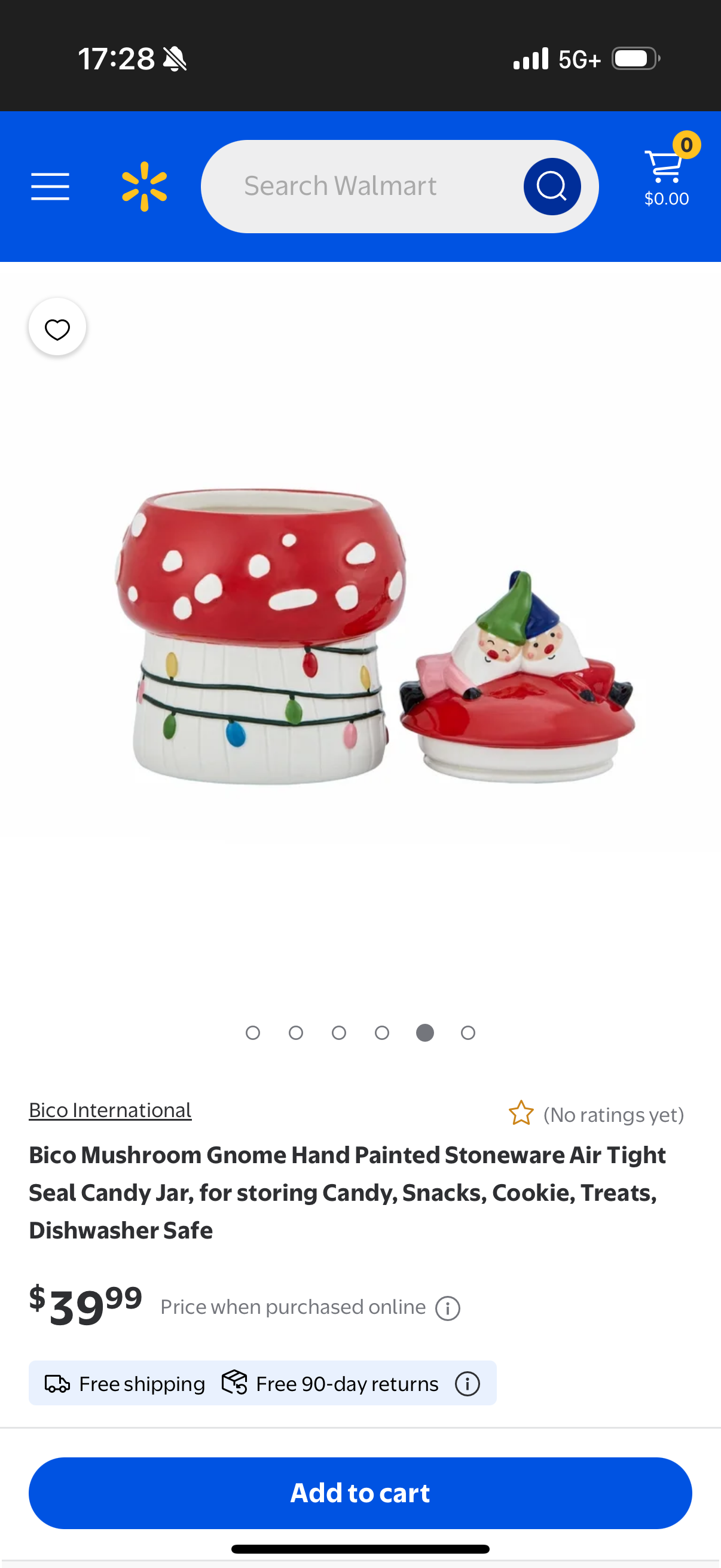 Bico Mushroom Gnome Hand Painted Stoneware Air Tight Seal Candy Jar, for storing Candy, Snacks, Cookie, Treats, Dishwasher Safe