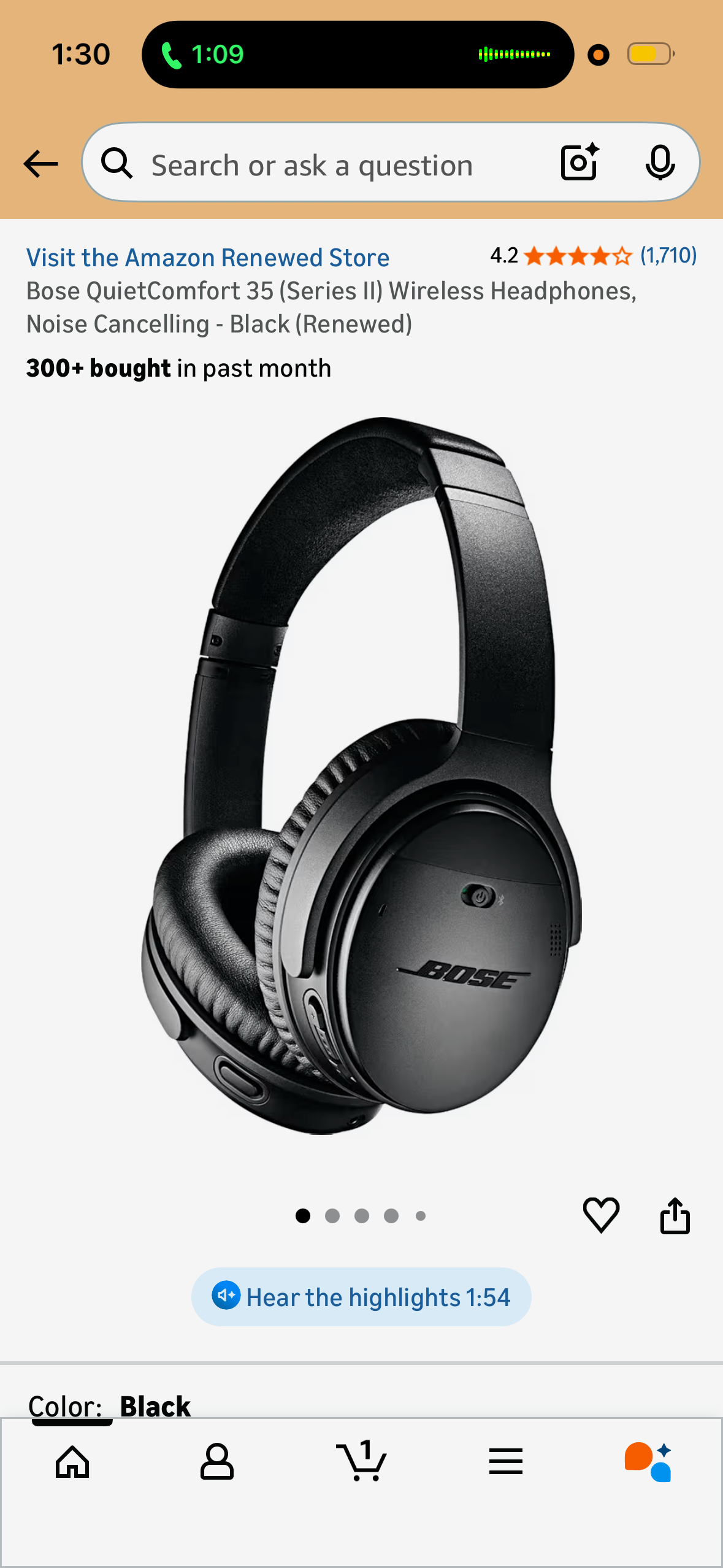 Bose QuietComfort 35 (Series II) Wireless Headphones, Noise Cancelling - Black