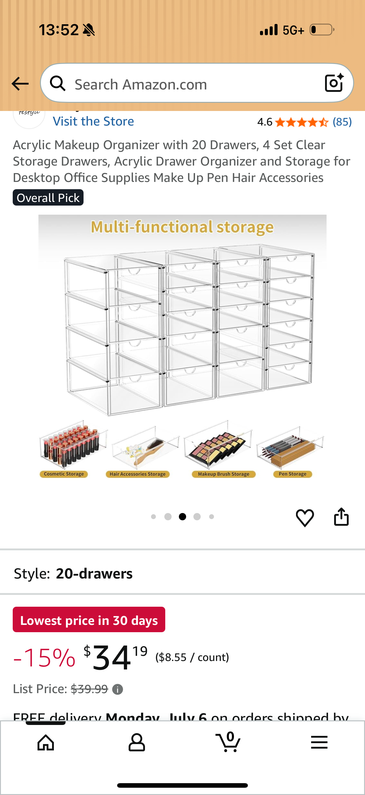 Acrylic Makeup Organizer with 20 Drawers, 4 Set Clear Storage Drawers, Acrylic Drawer Organizer and Storage for Desktop Office Supplies Make Up Pen Hair Accessories