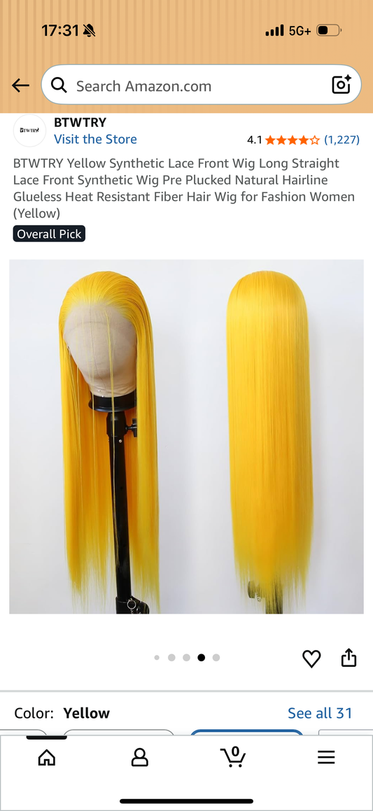 BTWTRY Yellow Synthetic Lace Front Wig Long Straight Lace Front Synthetic Wig Pre Plucked Natural Hairline Glueless Heat Resistant Fiber Hair Wig for Fashion Women (Yellow)