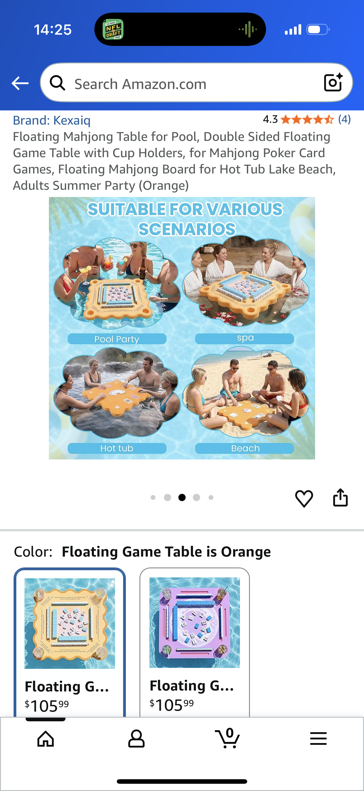Floating Mahjong Table for Pool, Double Sided Floating Game Table with Cup Holders, for Mahjong Poker Card Games, Floating Mahjong Board for Hot Tub Lake Beach, Adults Summer Party (Orange)
