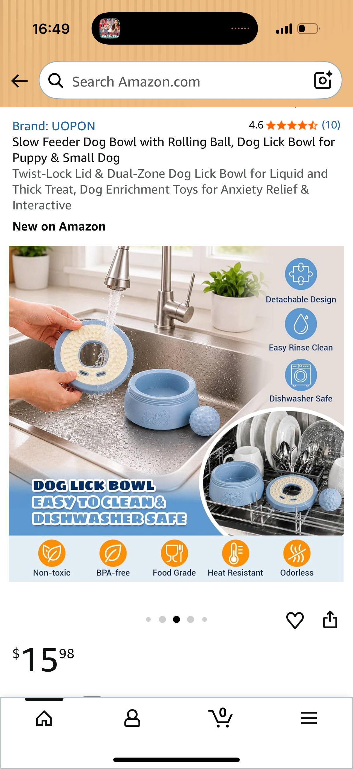 Slow Feeder Dog Bowl with Rolling Ball, Dog Lick Bowl for Puppy & Small Dog Twist-Lock Lid & Dual-Zone Dog Lick Bowl for Liquid and Thick Treat, Dog Enrichment Toys for Anxiety Relief & Interaction