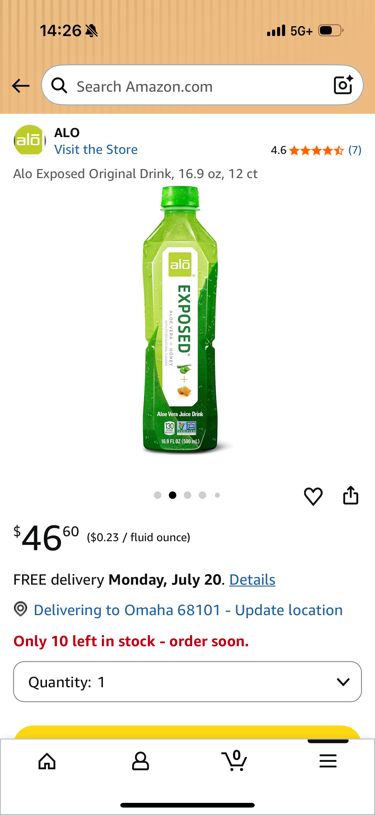 Alo Exposed Original Drink Aloe Vera + Honey, 16.9 oz, 12 ct