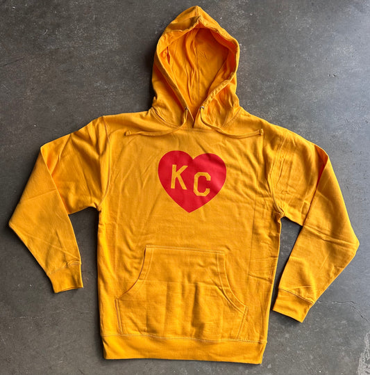 Red KC Heart - Kansas City Hooded Sweatshirt (Gold)